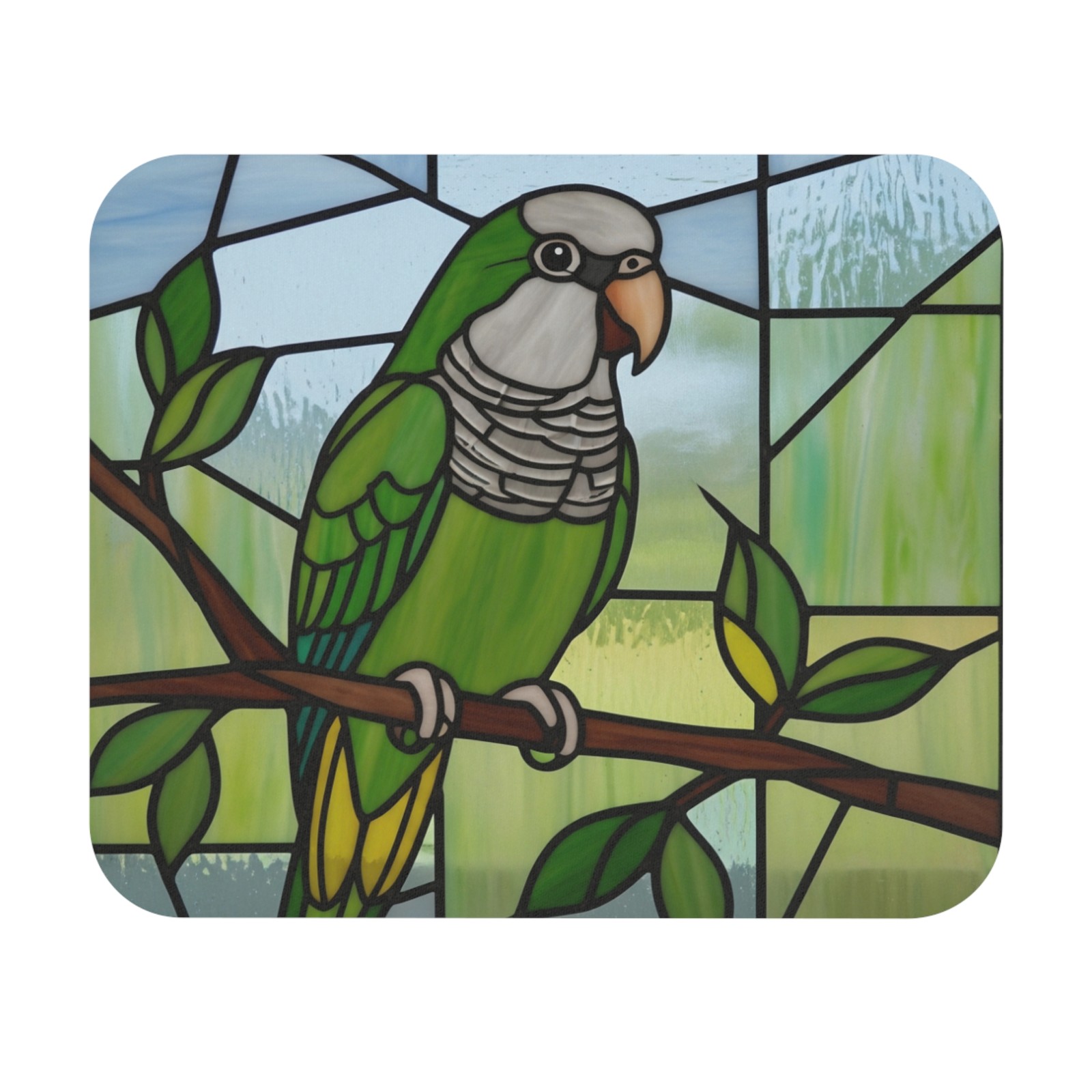 Monk Parakeet Mouse Pad bird watcher avian desk office stained glass look