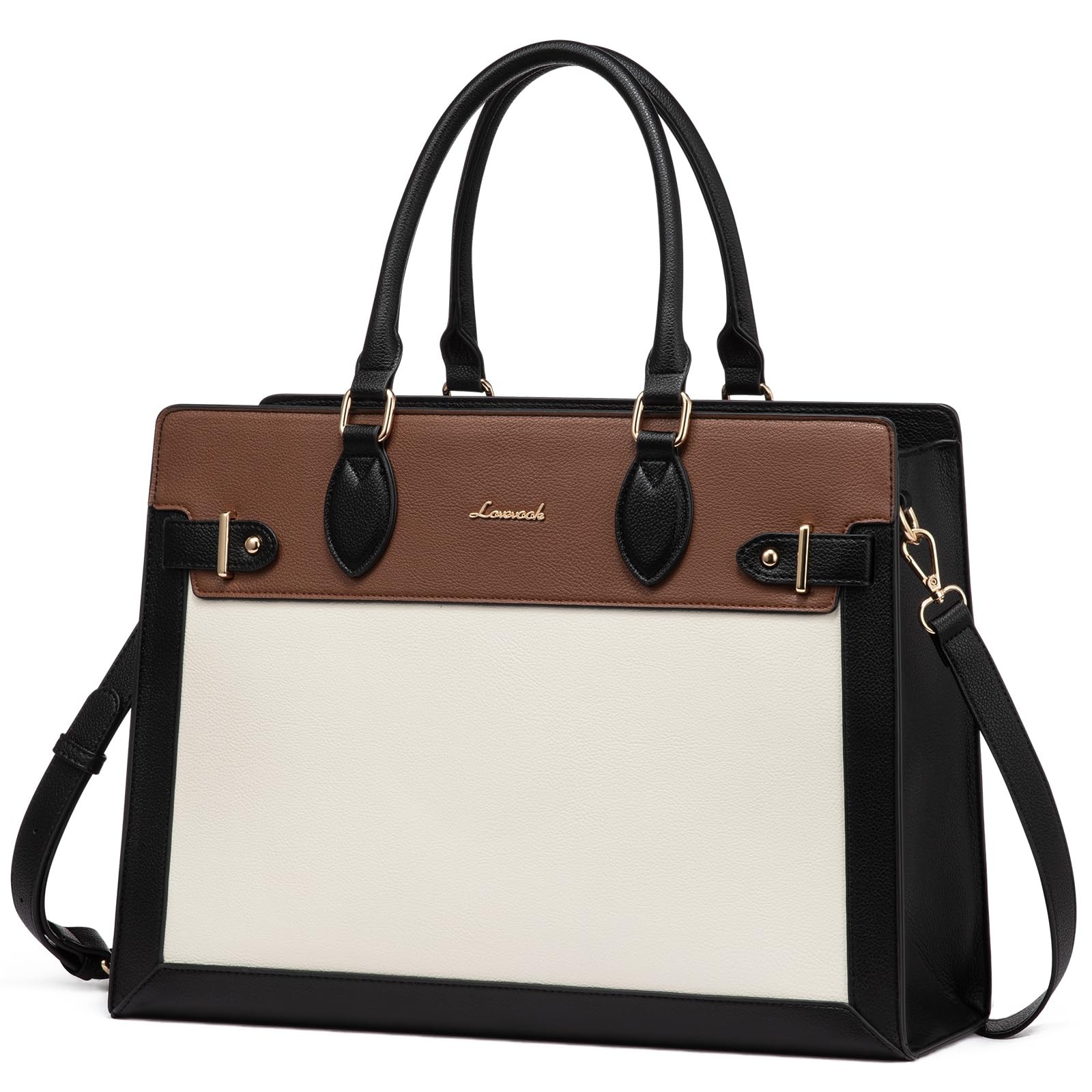 LOVEVOOK Laptop Bag for Women 15.6 Inch Work Inch, Black-white-brown 