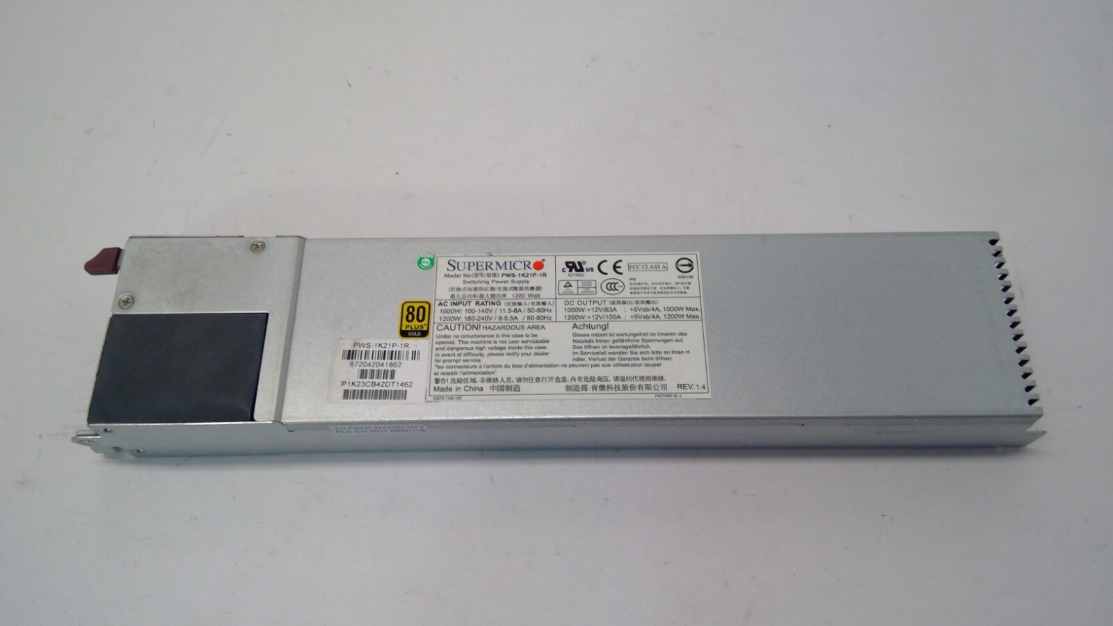 Supermicro PWS-1K21P-1R 1200W 1U 80 Plus Gold Switching Power Supply Module