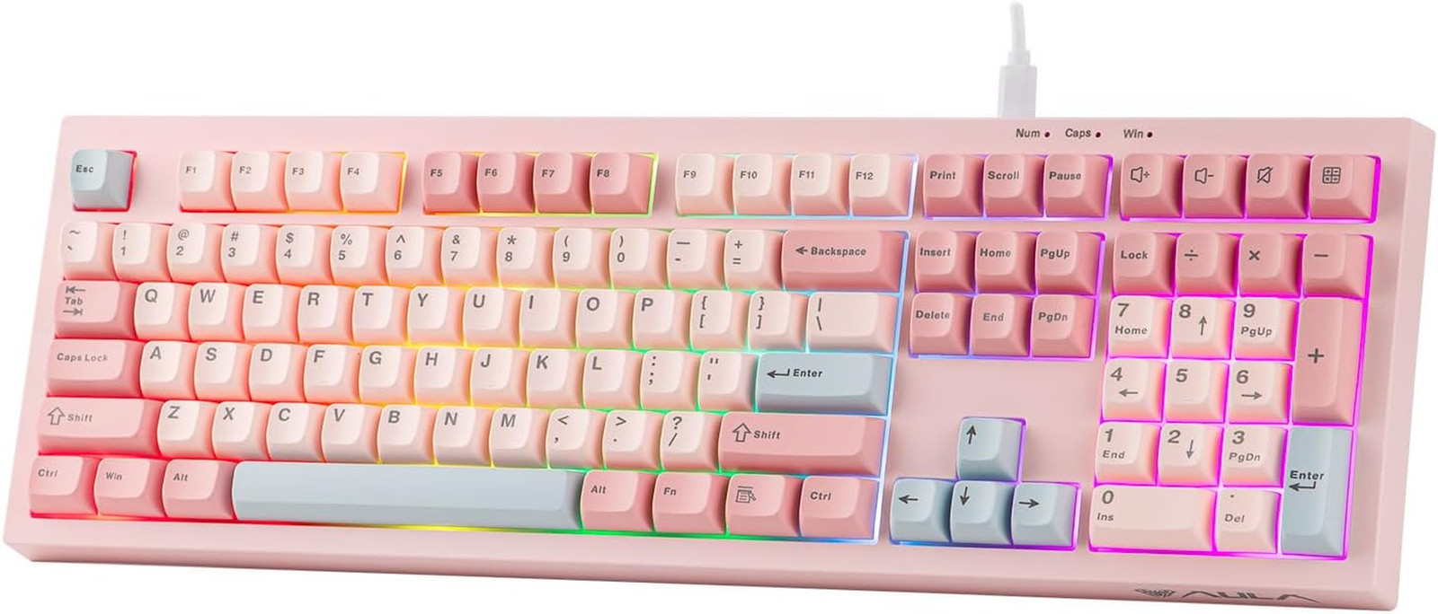 Aula S102 Membrane Gaming Keyboard with Number Pad, 100% Full Size Layout, USB-C
