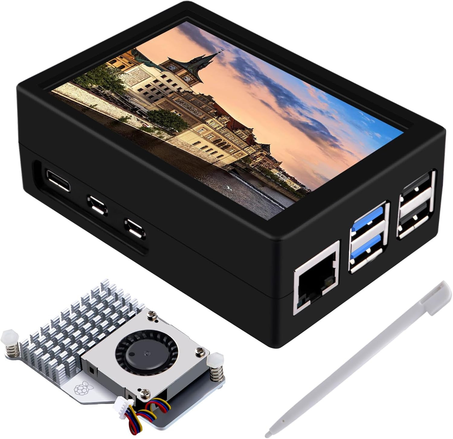 3.5 Inch HDMI Touch Screen with Case for Raspberry Pi 5, with Official Pi 5 Acti