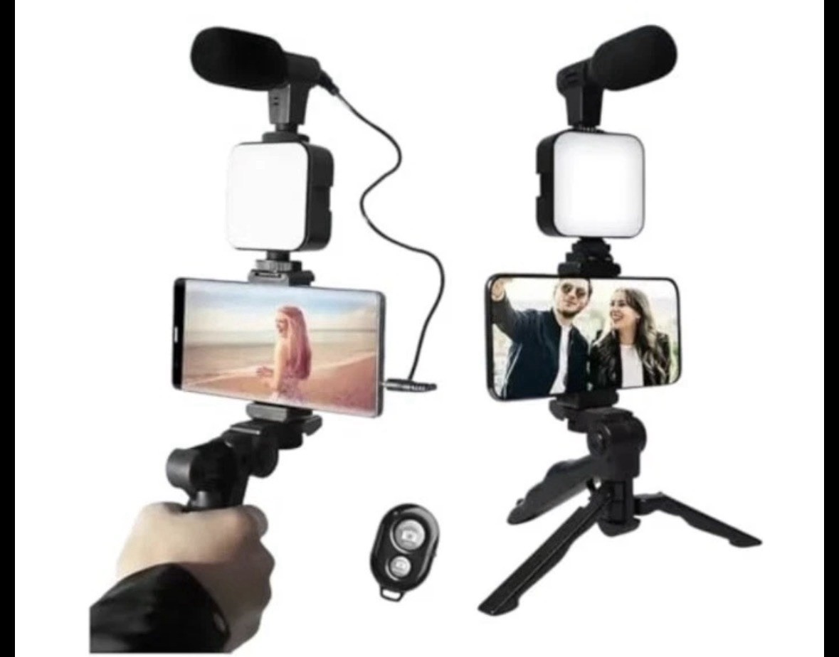 Video Live Stream LED Light Microphone Mic Tripod Phone Holder YouTube NEW