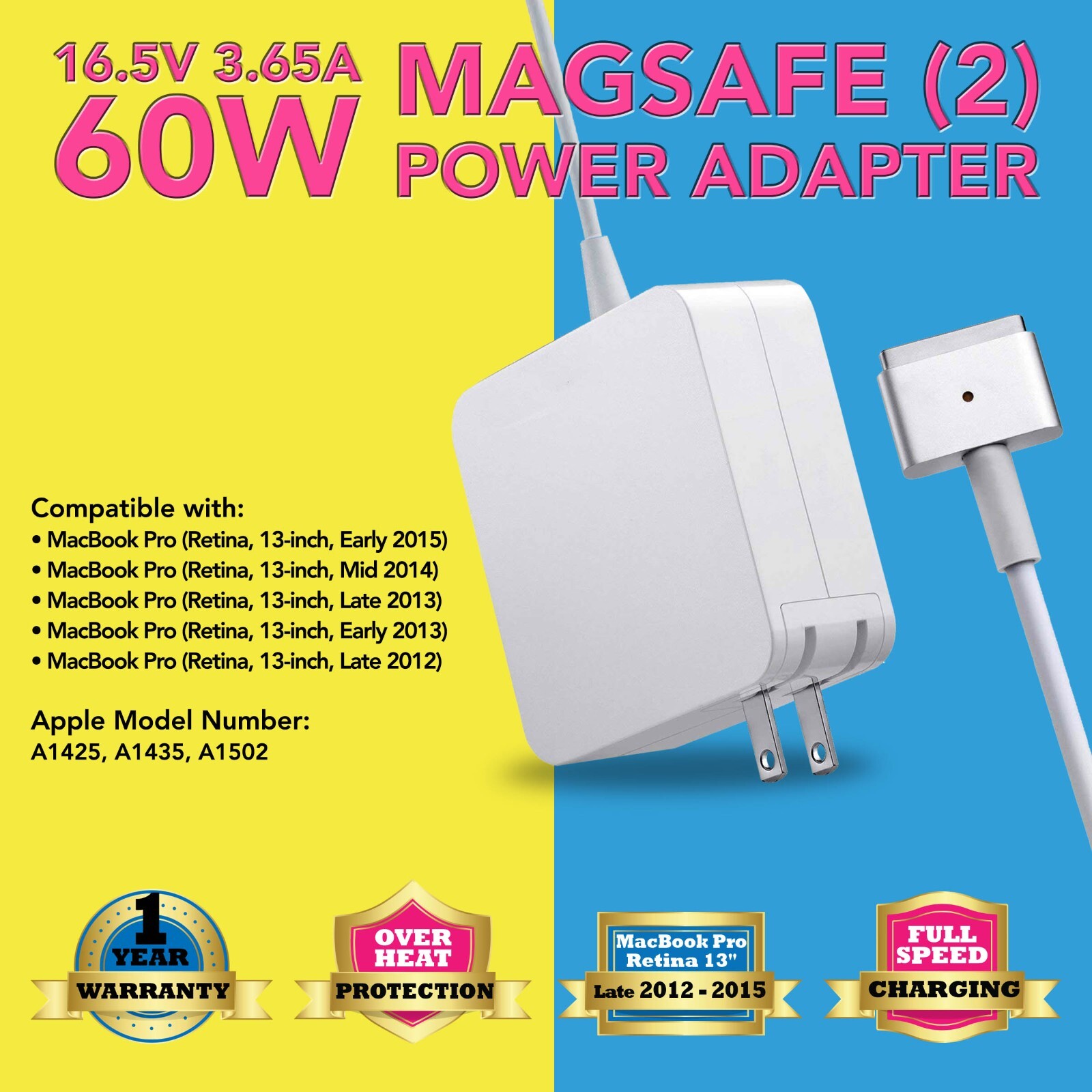60W Power Adapter Charger for Apple Macbook Pro Retina 13" 2013 2014 2015 Type2