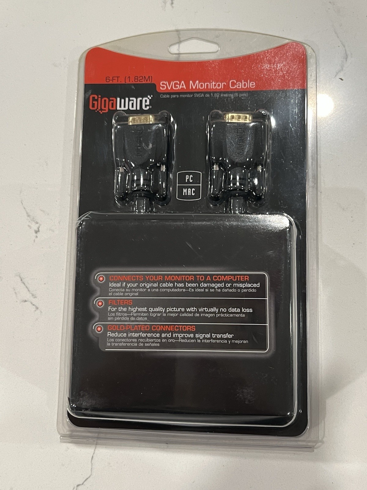 New Gigaware 6 Ft (1.82M) SVGA Monitor Cable 26-1412 for PC or Mac