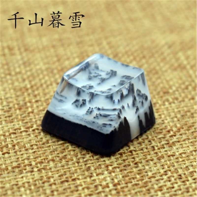 Snow Mountain Landscape Keycaps Resin Wood Switch Key For MX Keyboard Handmade