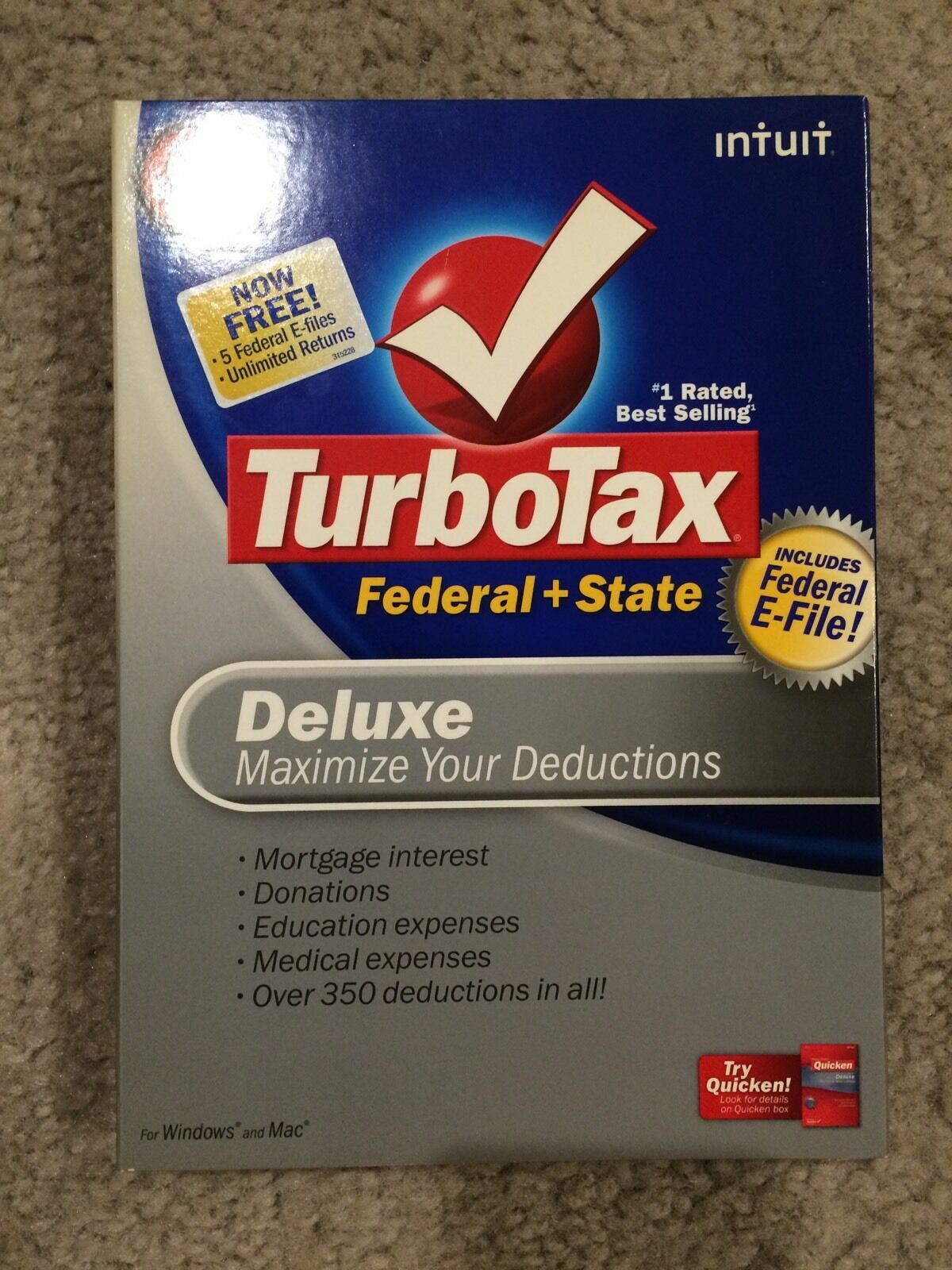 Intuit TurboTax Deluxe Federal State 2008 2010 2012 2019 PC Mac Software