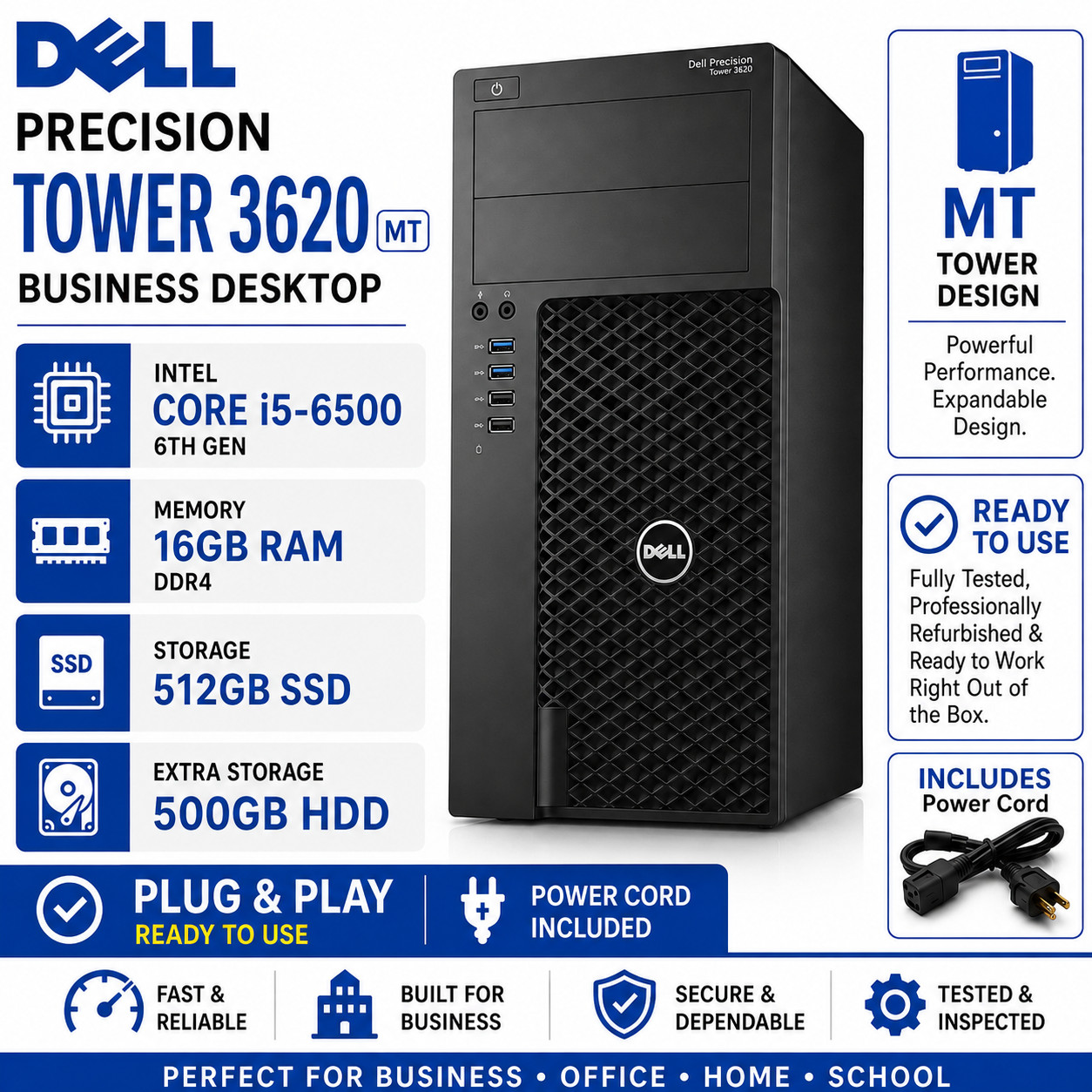Dell 3620 Workstation PC Intel i5-6500 16GB DDR4 RAM 512GB SSD+500GB HDD Win11