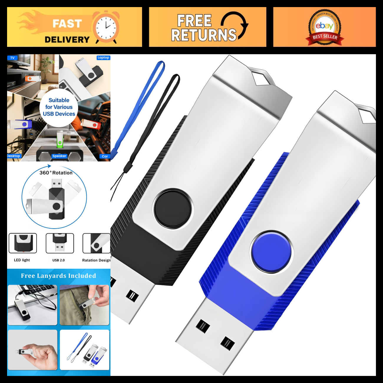 2GB USB 2.0 Flash Drive 2 Pack, Portable Thumb Drives, Memory Stick for Storage