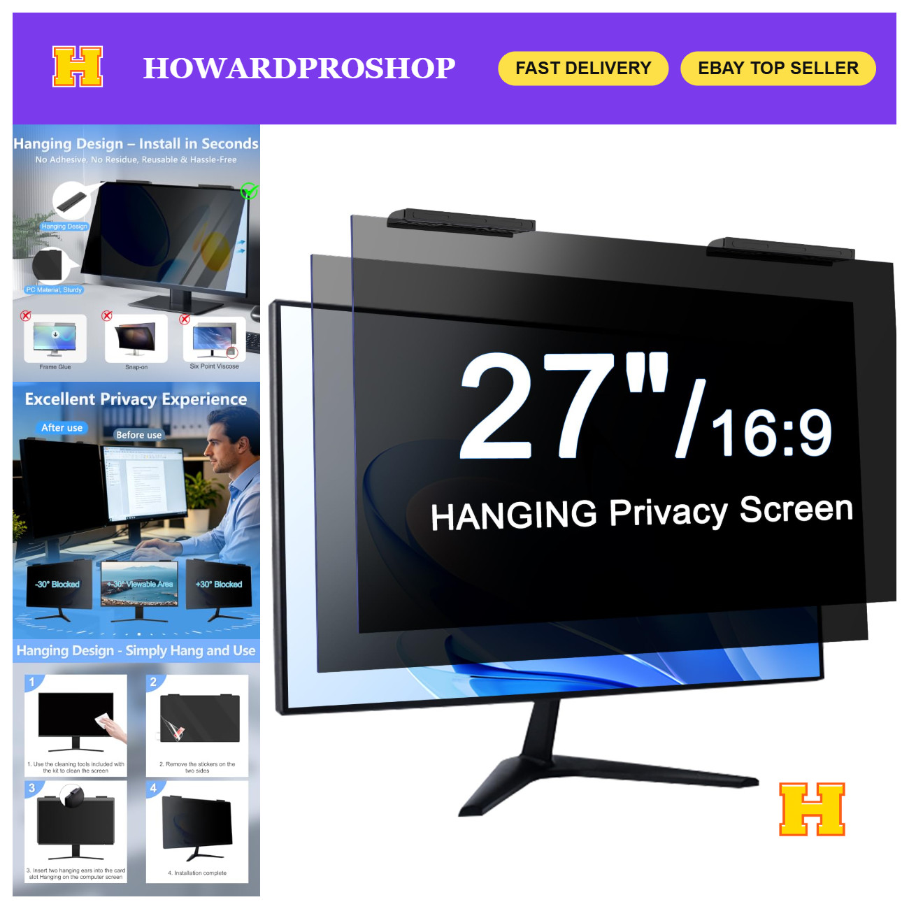 2Pack 27" Privacy Screen Filter for 16:9 Widescreen Computer Monitor - Anti-Glar