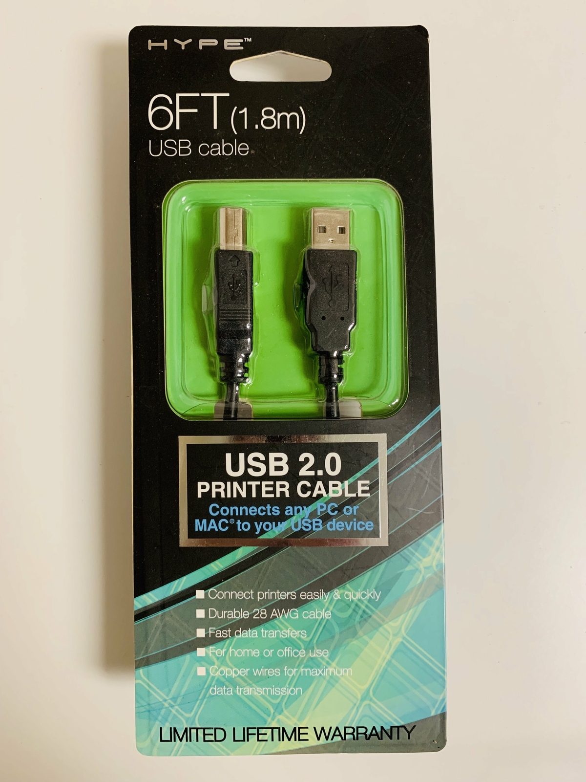 2x Hype 6 FT USB Cable USB 2.0 Printer Cable PC Mac 1.8m