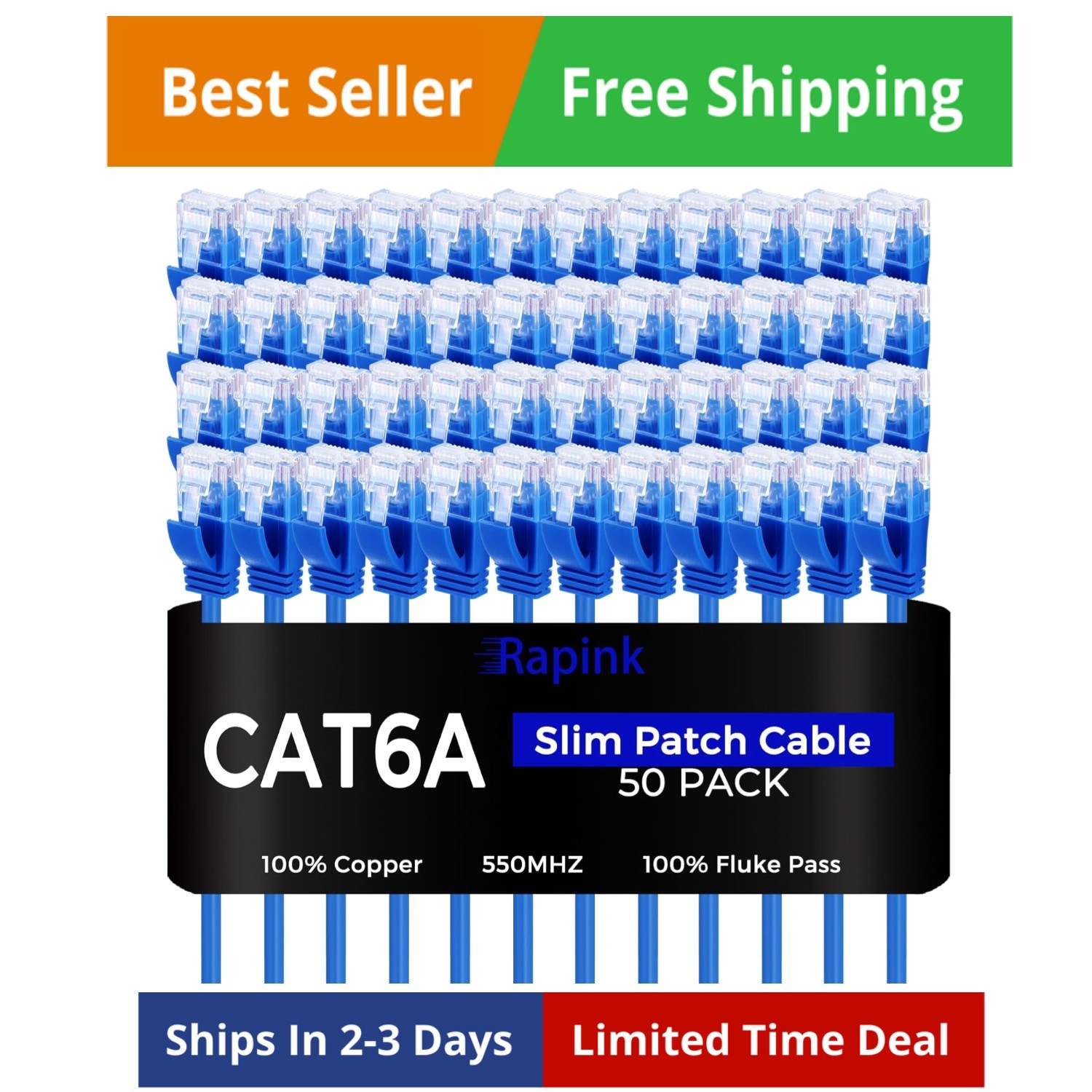 Patch Cables Cat6a 2ft 50 Pack Slim, Cat6a Ethernet Patch Cable 10G Support, ...