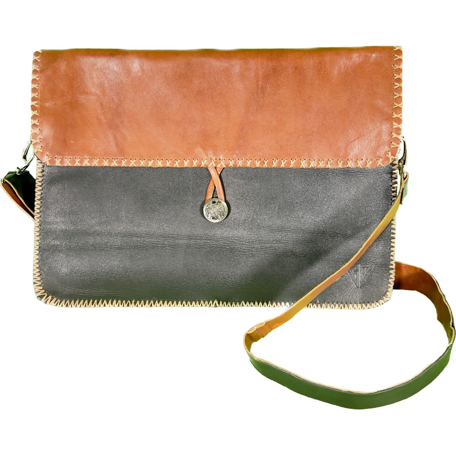 100% hand stitched leather laptop messenger bag- One of a kind