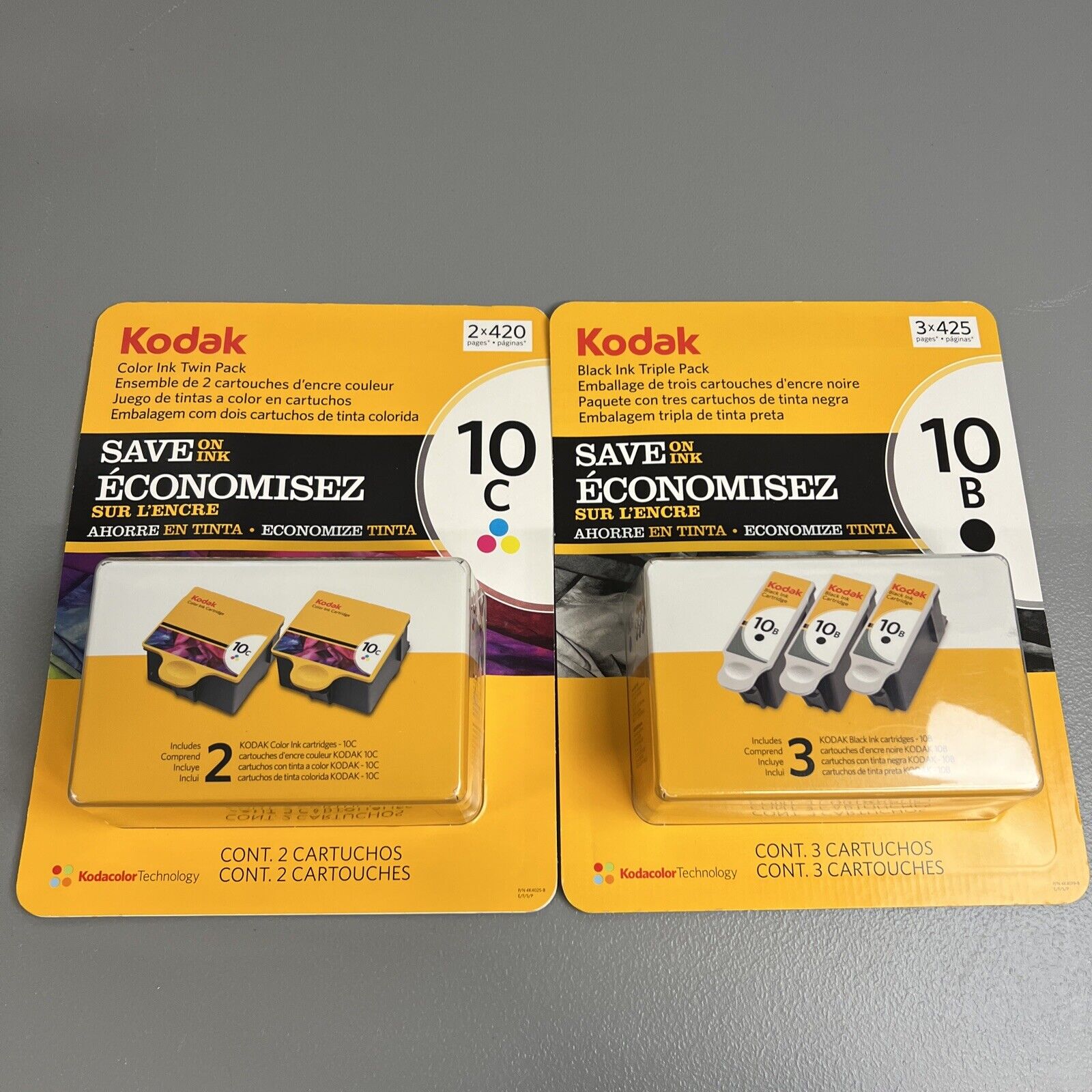 (2) Genuine Kodak 10B Black 3 pk + 10C Color 2 pk Ink Cartridges (2012)
