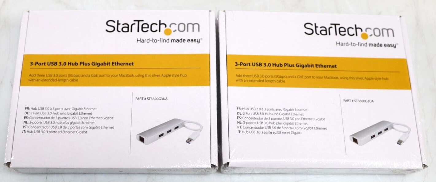 New Sealed Lot 2x StarTech.com 3 Port Portable USB 3.0 Hub plus Gigabit Ethernet