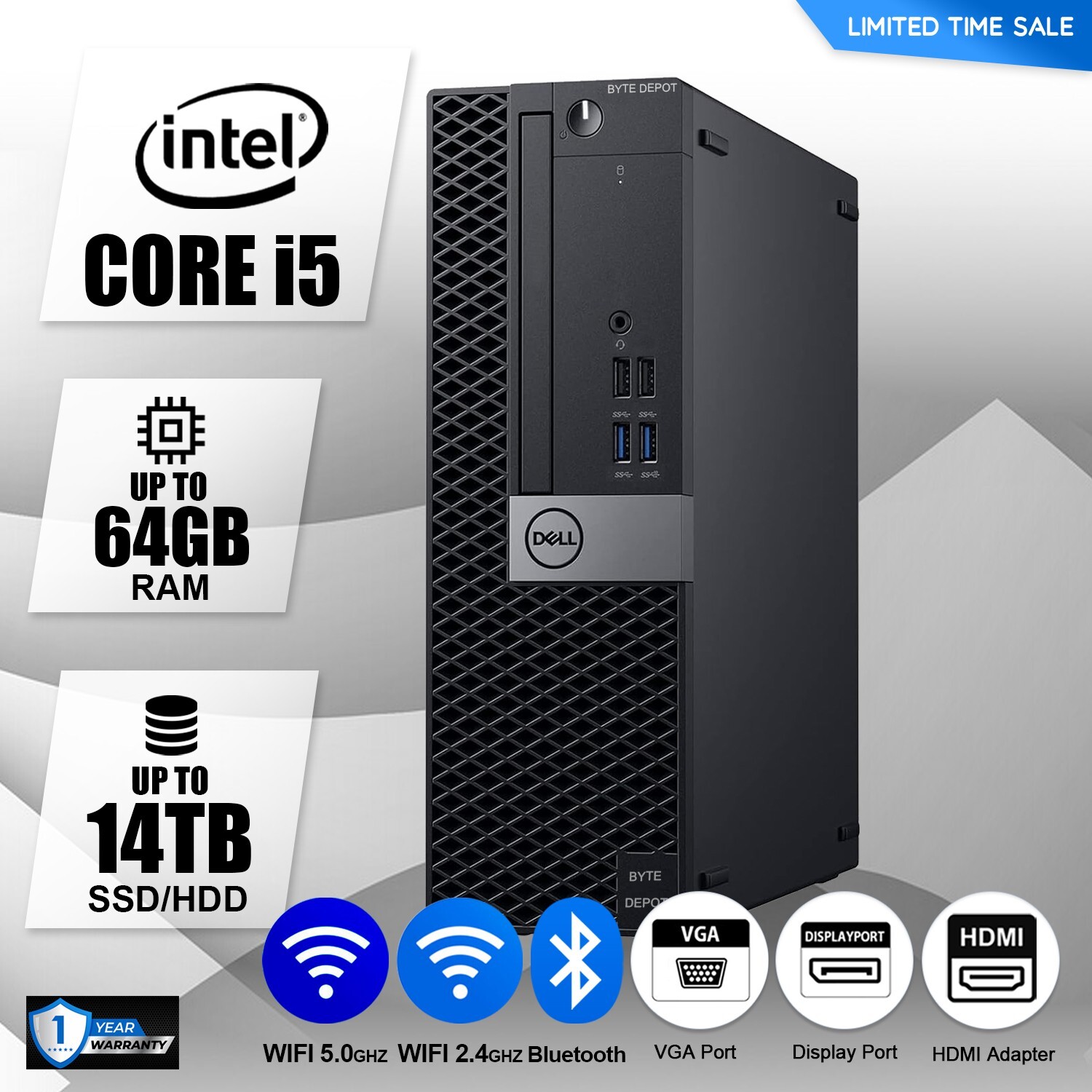 DELL Desktop Computer PC i5,up to 64GB RAM 14TB SSD/HDD, Win10/11, WIFI,DVD-RW