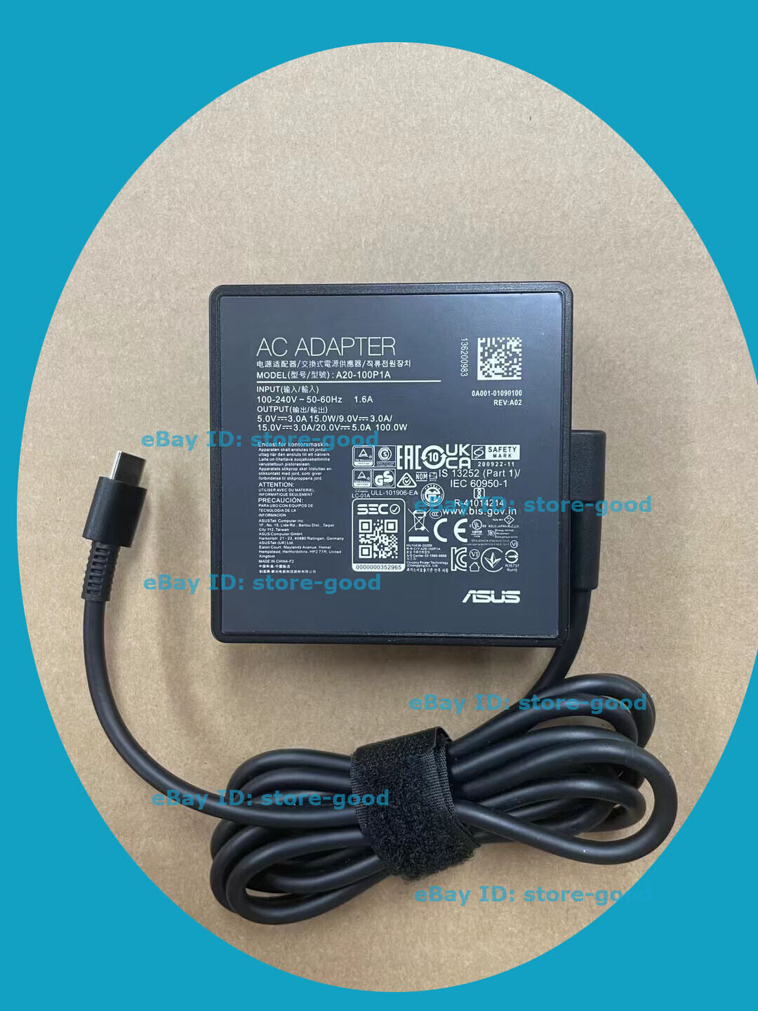 100w 20V 5A type-C A20-100P1A adapter charger power supply fit MSI A21-100P1A
