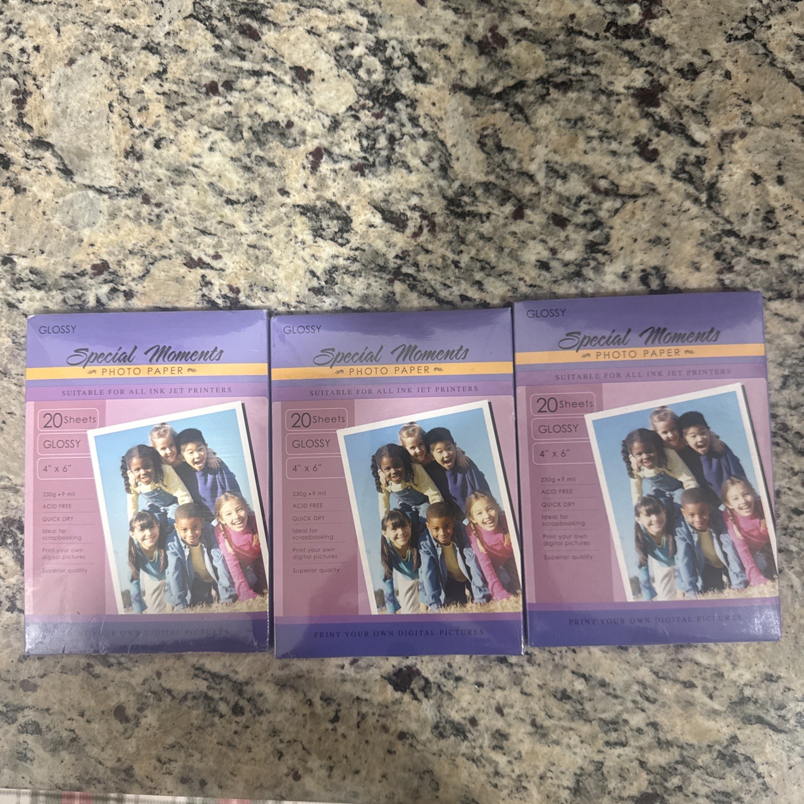 New Special Moments Photo Paper For All Inkjet Printers 60 sheets 4x6, set of 3.