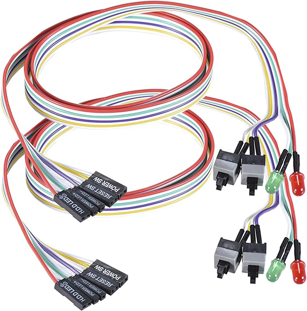 2 Pack 2-Pin PC Power Switch Cable 27-Inch Desktop on off Reset Push Button ATX