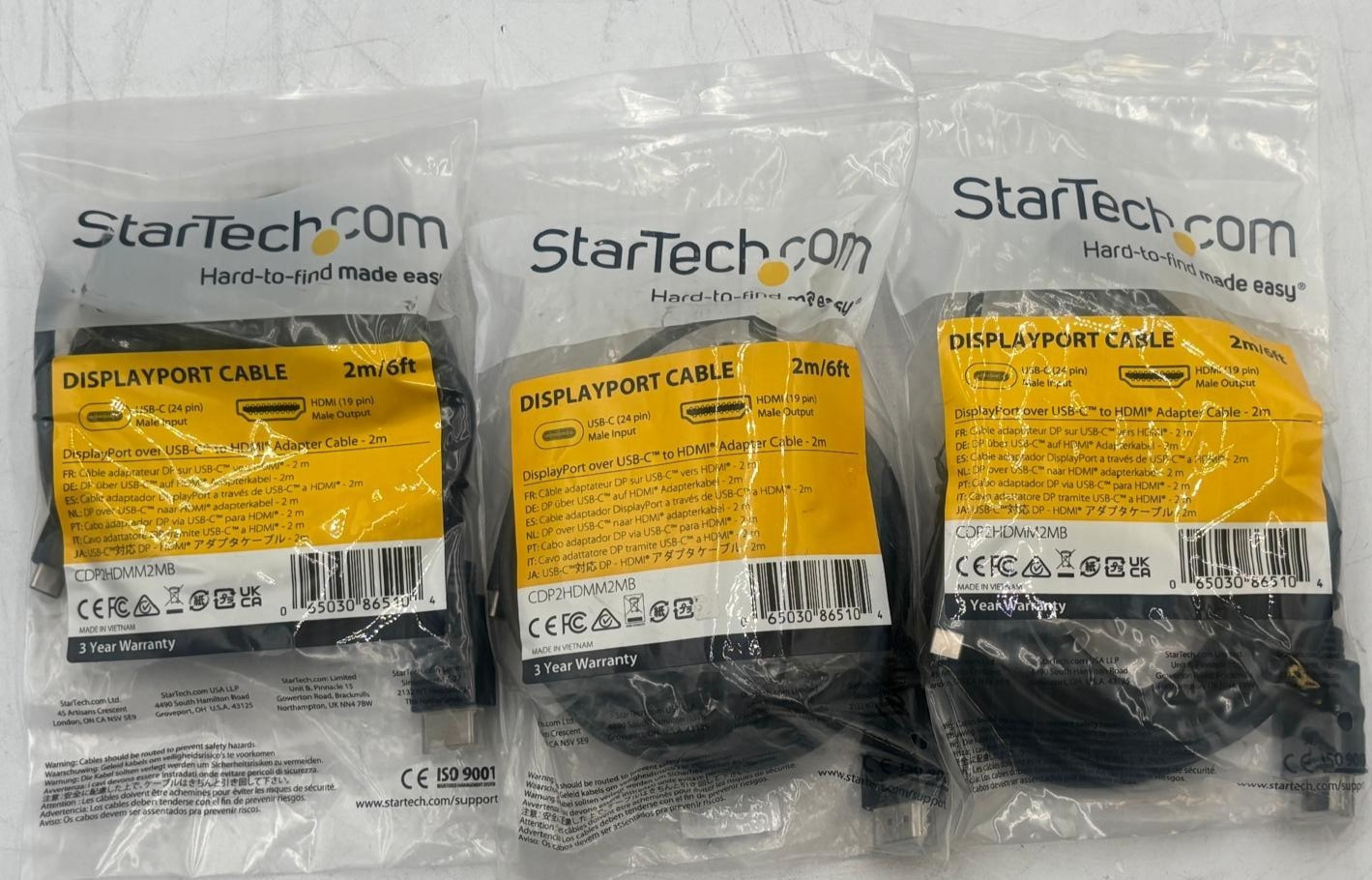 Lot of 3 StarTech.com CDP2HDMM2MB  2m USB C to HDMI Cable - NEW