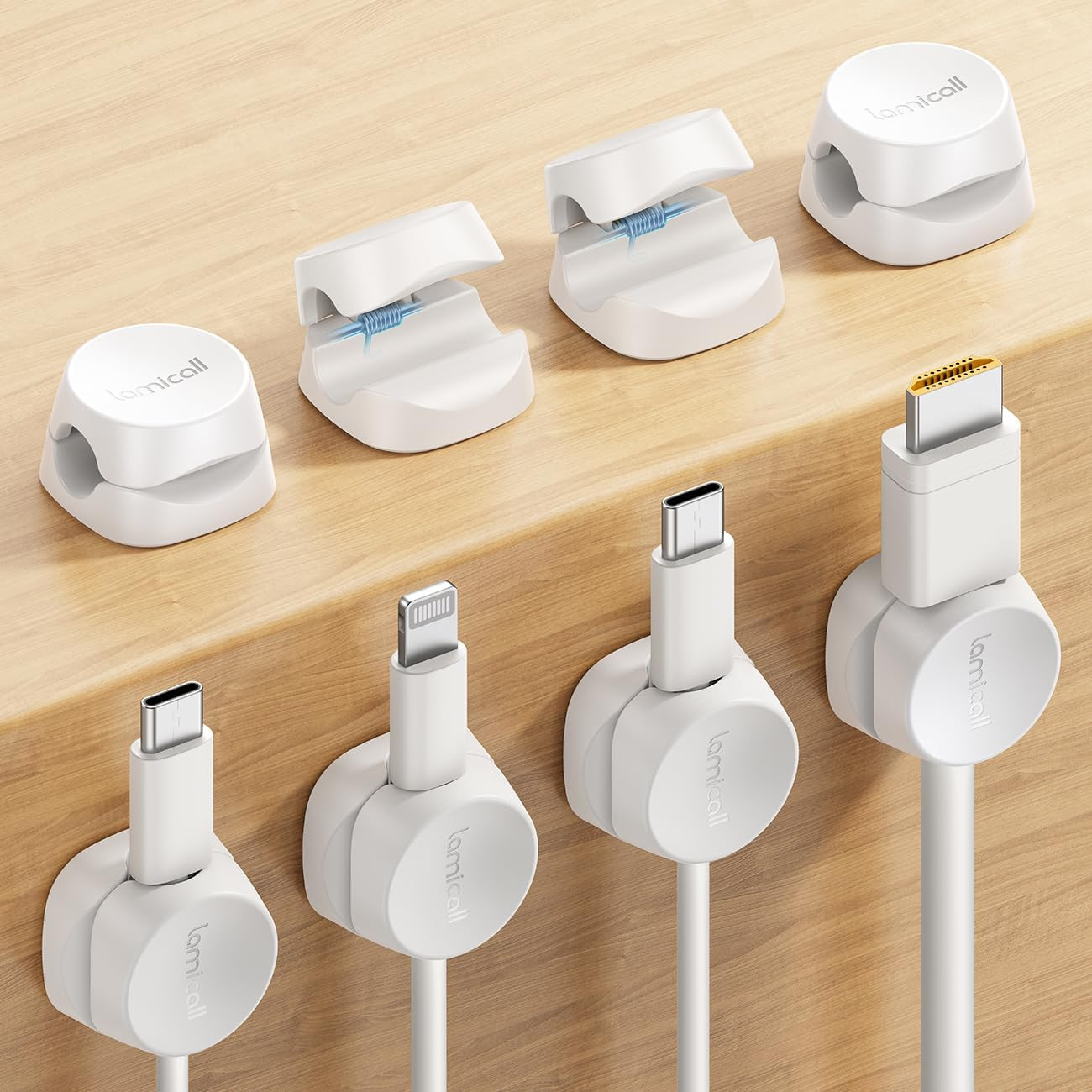 Lamicall 8 Pack Cord Organizer, [1S Lock] Cable Management Clips for Desk