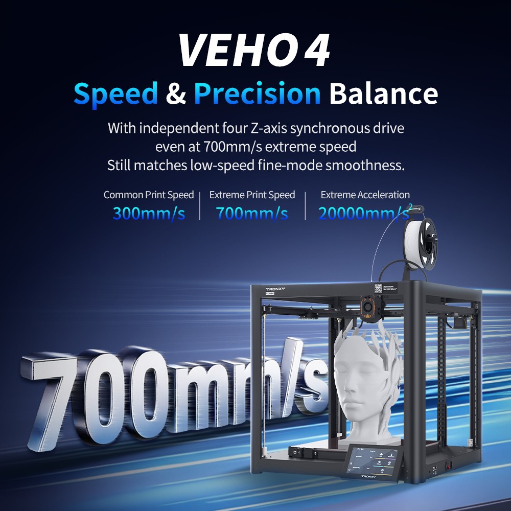 Out-Of-The-Box Tronxy VEHO 4 3D Printer Klipper Core XY High Speed Up to 700mm/s