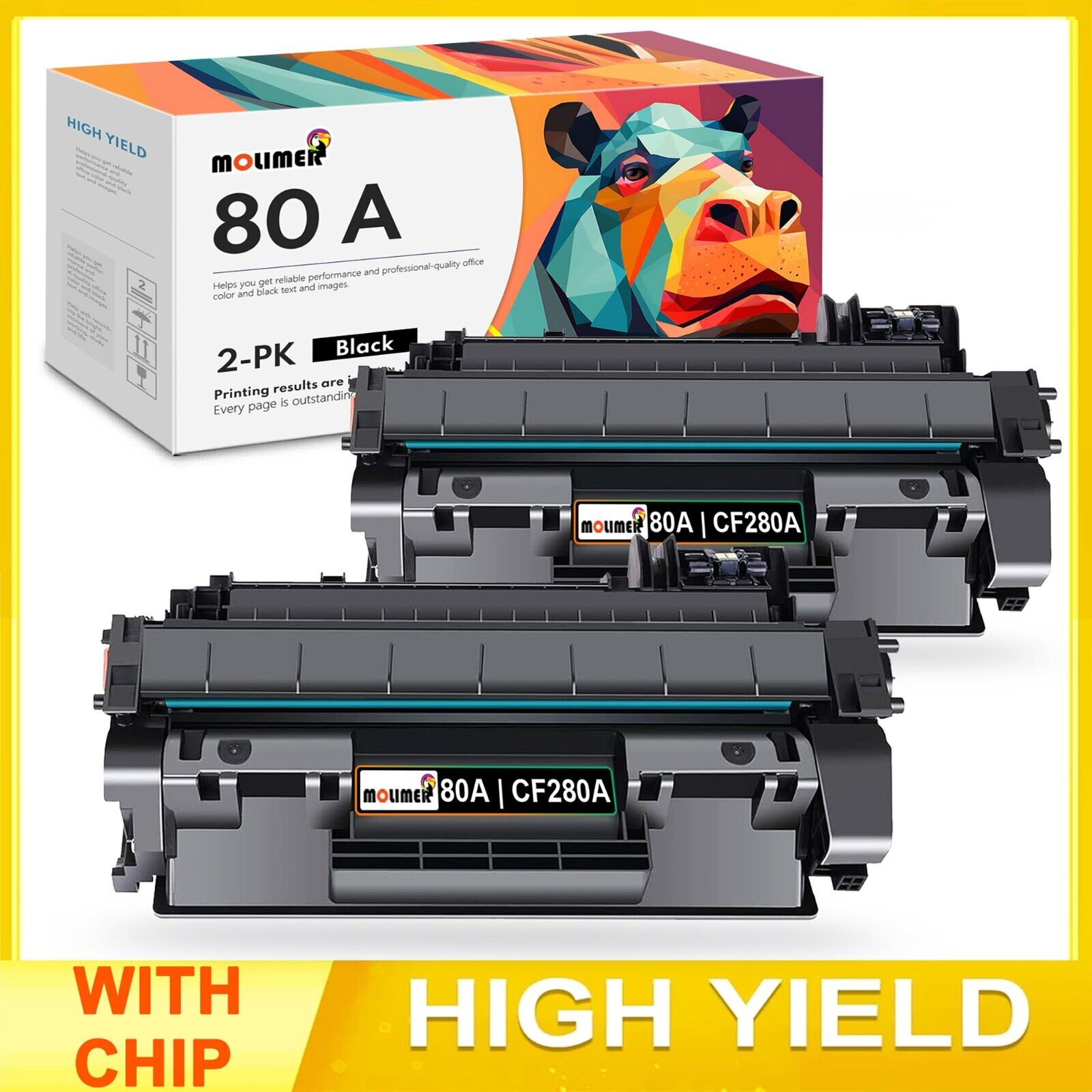 80A Toner Cartridge High Yield CF280A Replacement for HP 80A Toner M401 M425 2PK