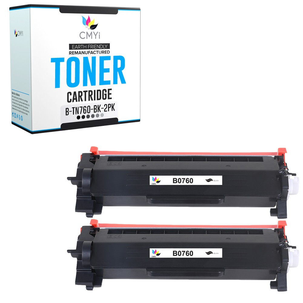 CMYi Compatible 2-Pack TN760 Black Toner Cartridge fits Brother DCP-L2550DW
