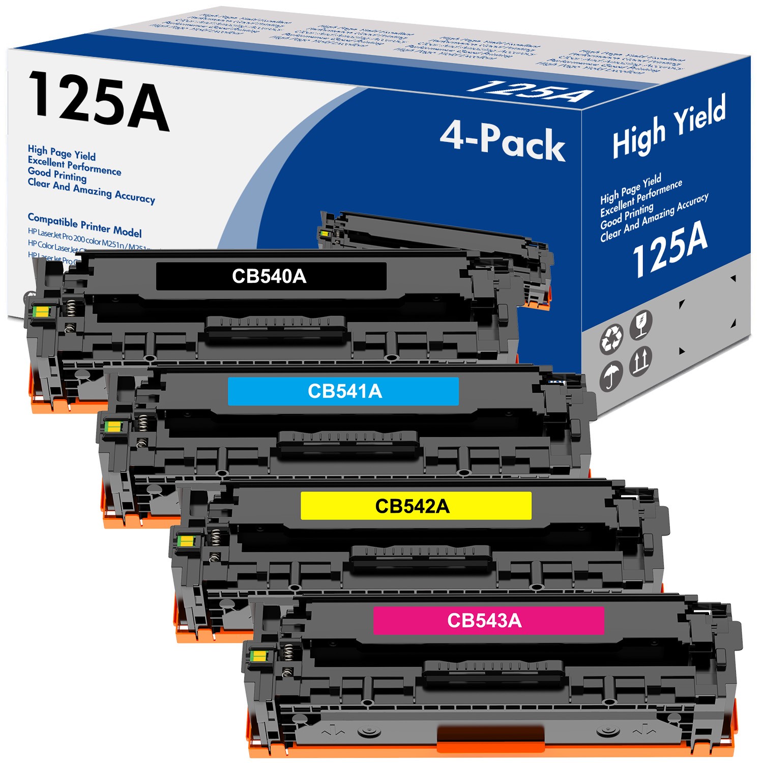 4PK CB540A Toner Cartridge For HP 125A Laserjet CP1215 CP1518ni CM1312 CP1525nw