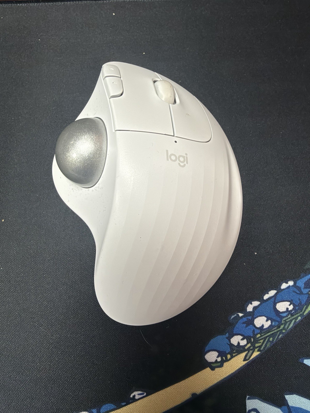 Logitech Ergo M575S Wireless Trackball Mouse- Off-White Silver Ball USB Dongle
