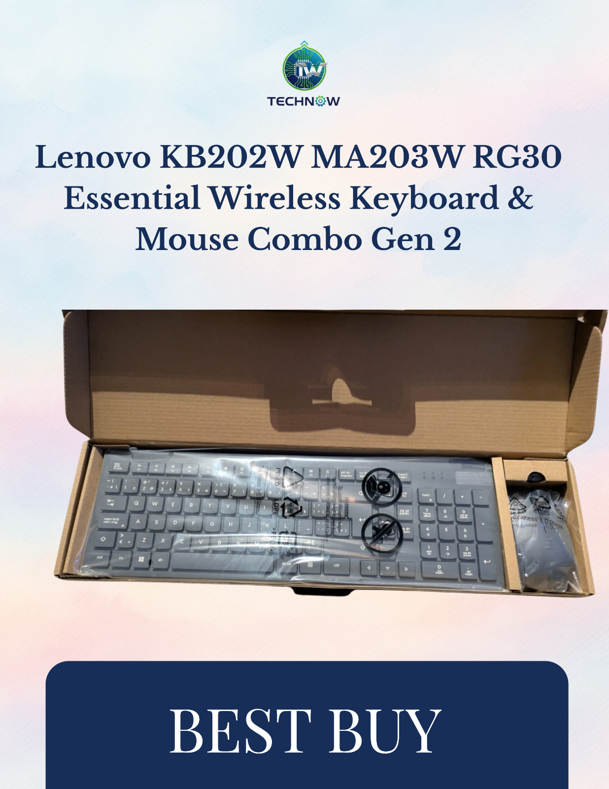 Lenovo KB202W MA203W RG30 Essential Wireless Keyboard & Mouse Combo Gen 2