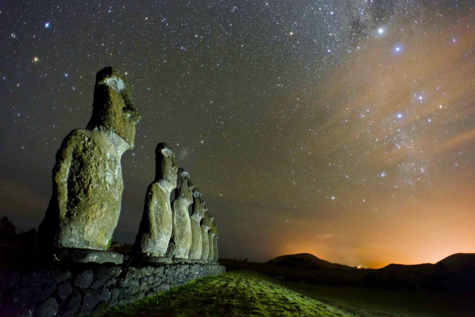 Landscape night universe easter island monuments chile Custom Gaming Mat Desk