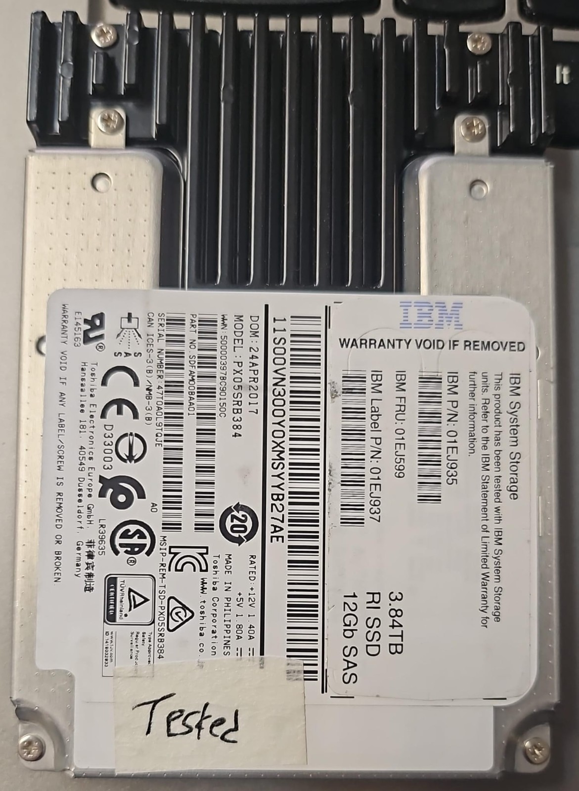 IBM PX05SRB384 3.84TB 2.5" 12Gb/s MLC RI SAS Solid State Drive FRU P/N: 01EJ599