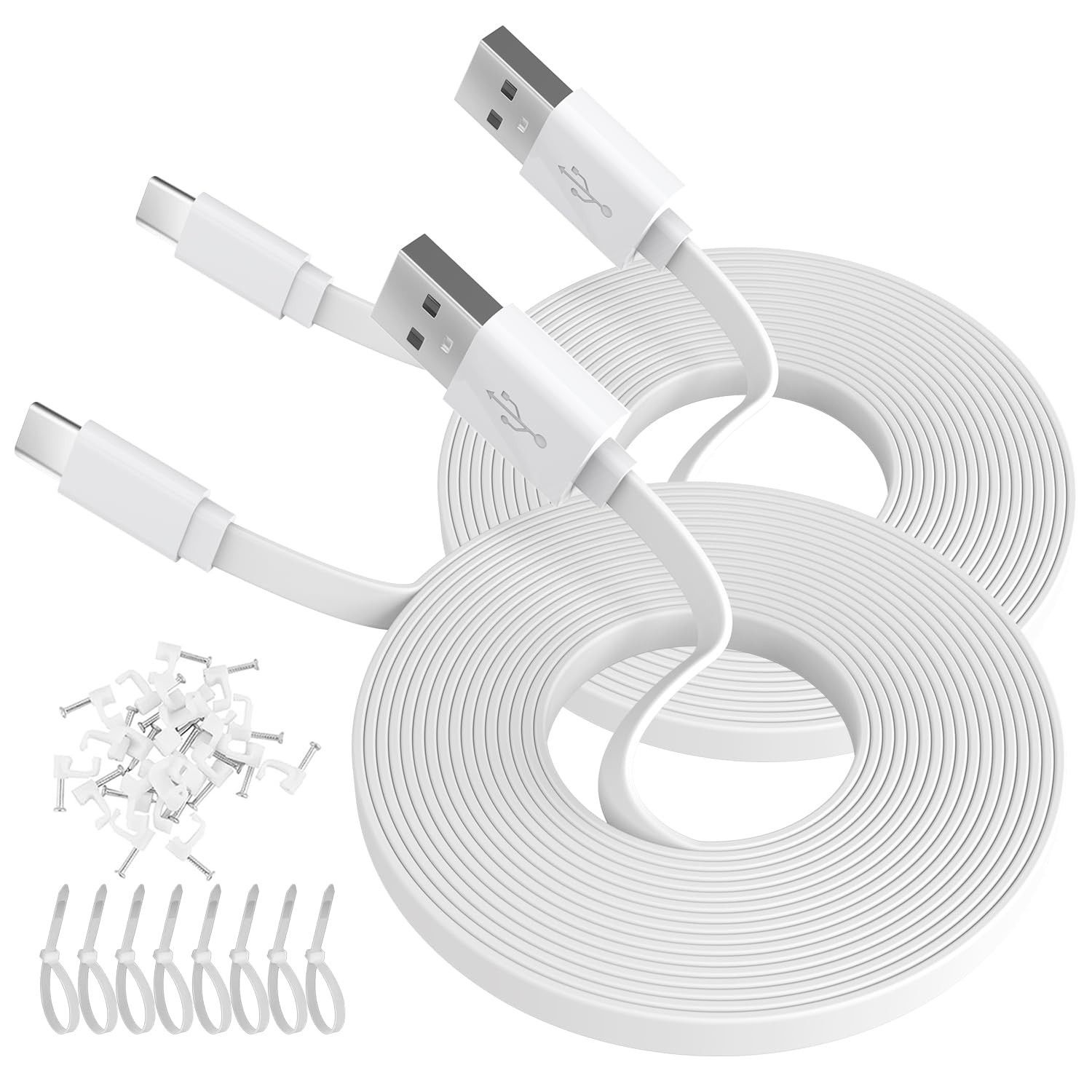 ANLINK 2 Pack 16.4ft 5M Flat Type USB C Cable, Charging and x 2, White