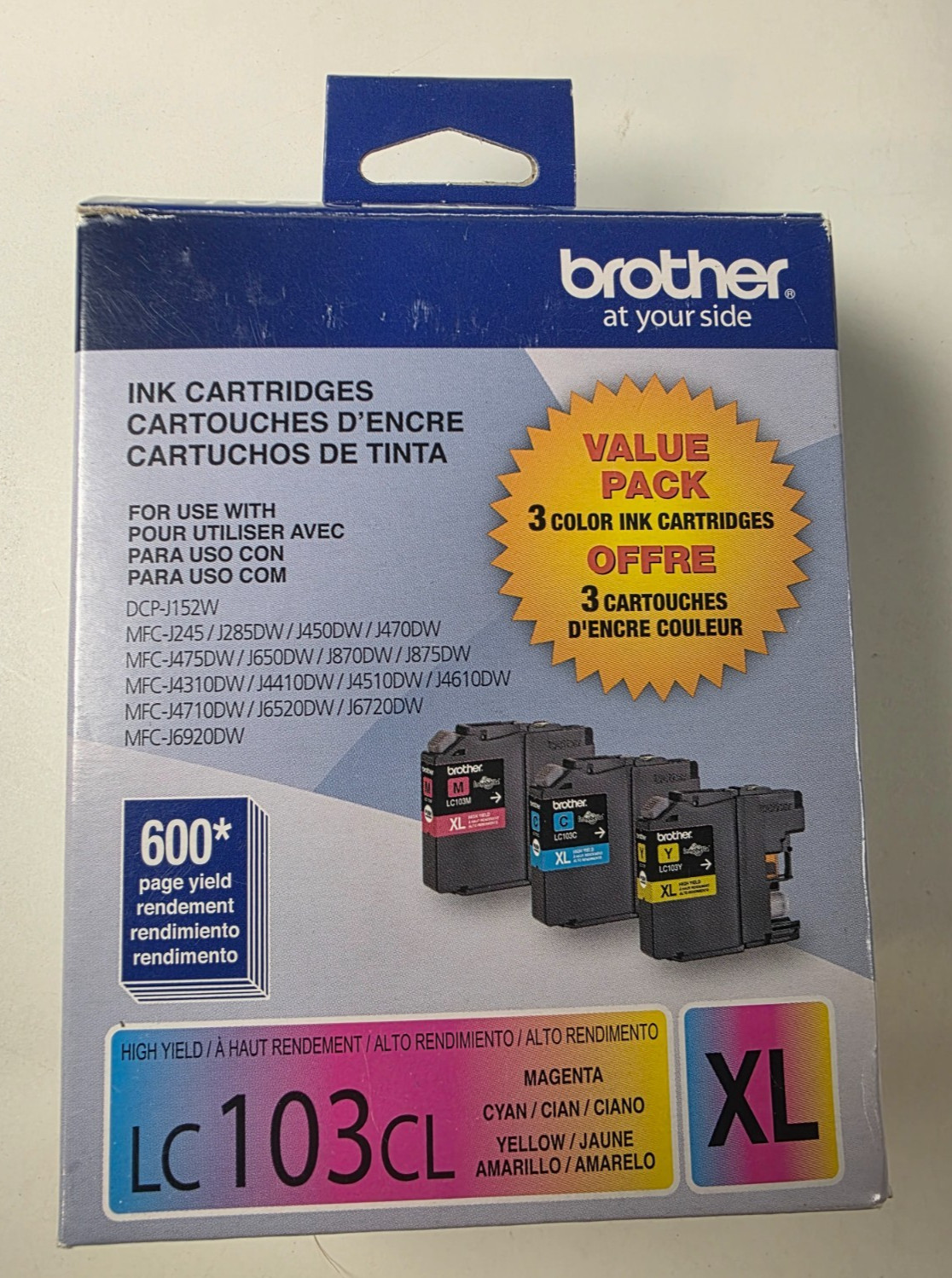 Brother LC103CL XL OEM Ink 3-Pack Cyan Magenta Yellow Open Box Exp 2021