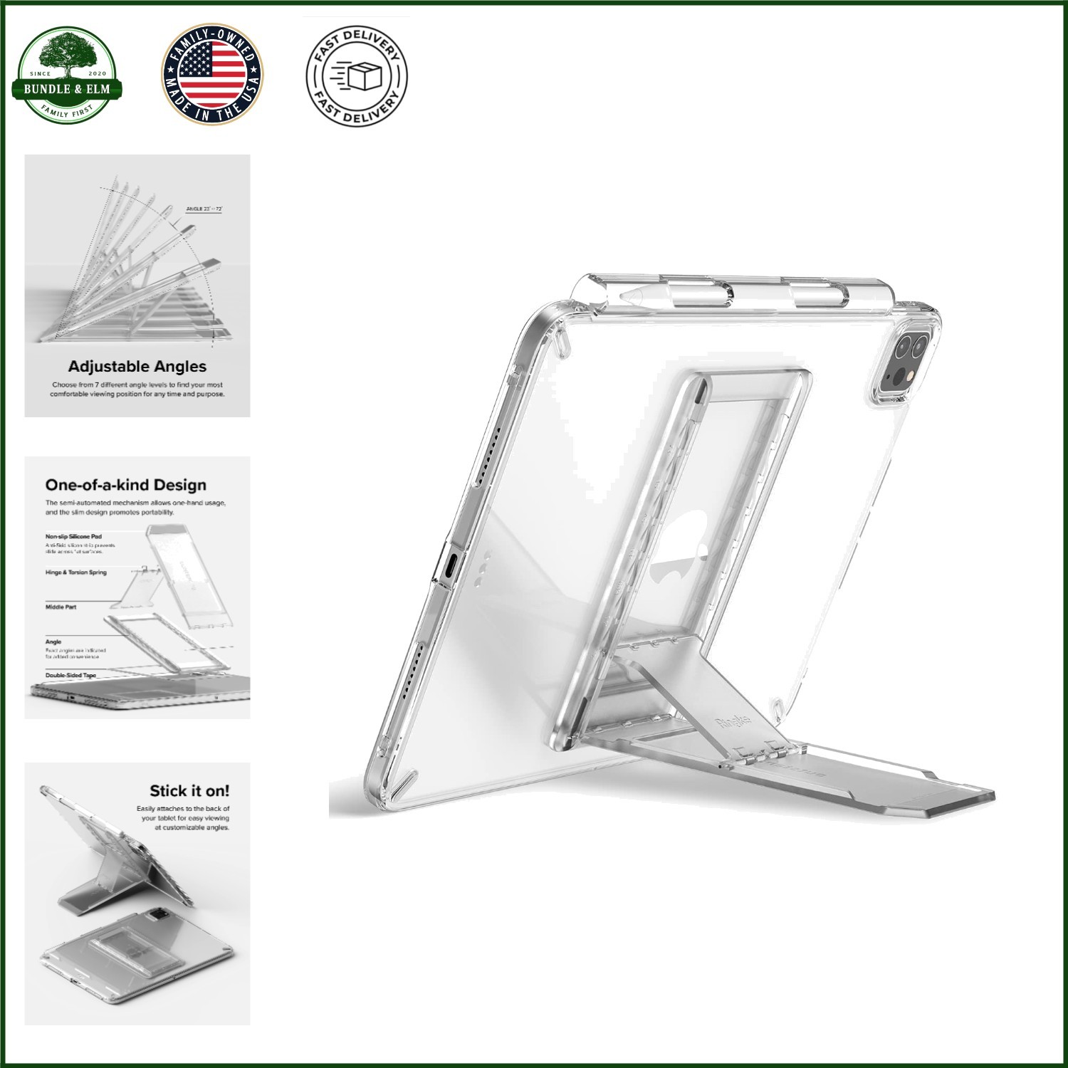 Universal Tablet Stand with Adjustable Kickstand for Horizontal or Vertical Use