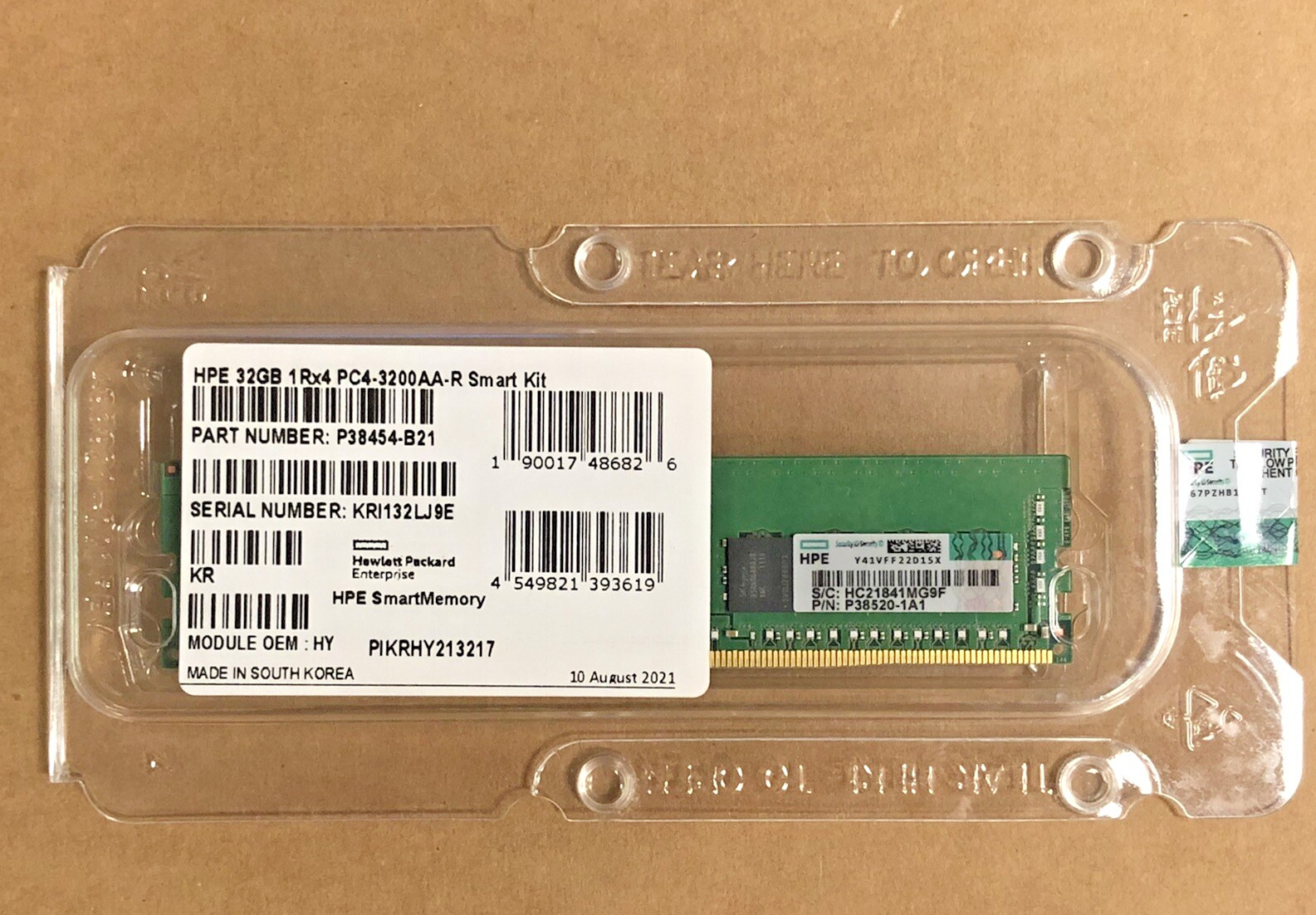 1x HPE 32GB 1Rx4 PC4-3200AA-R Smart Kit DDR4 SmartMemory Server Memory RDIMM