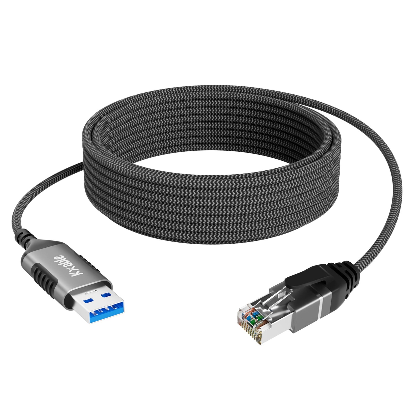 Slim USB To Ethernet Cable 8 FT USB 3.0 A To RJ45 Thin Cord Gigabit LAN