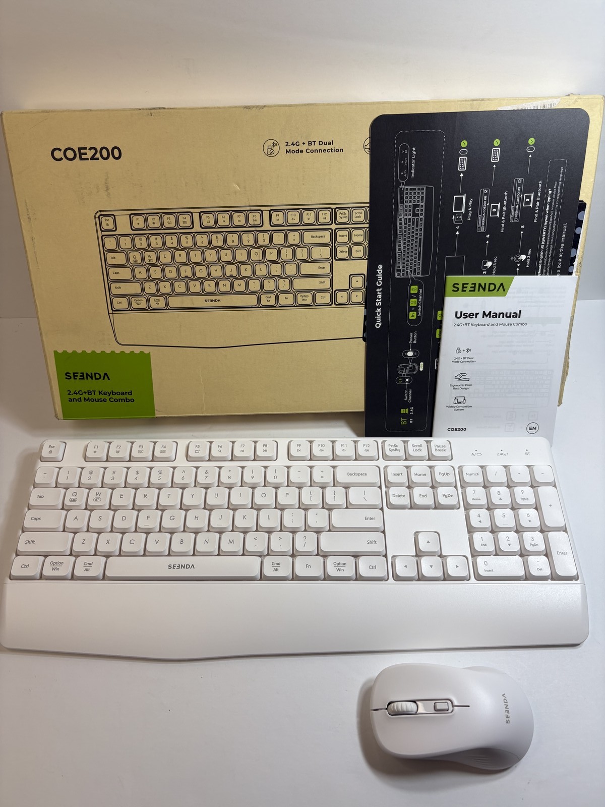 Seenda COE200 2.4G Bluetooth Keyboard Mouse Combo Black Ergonomic Plug & Play