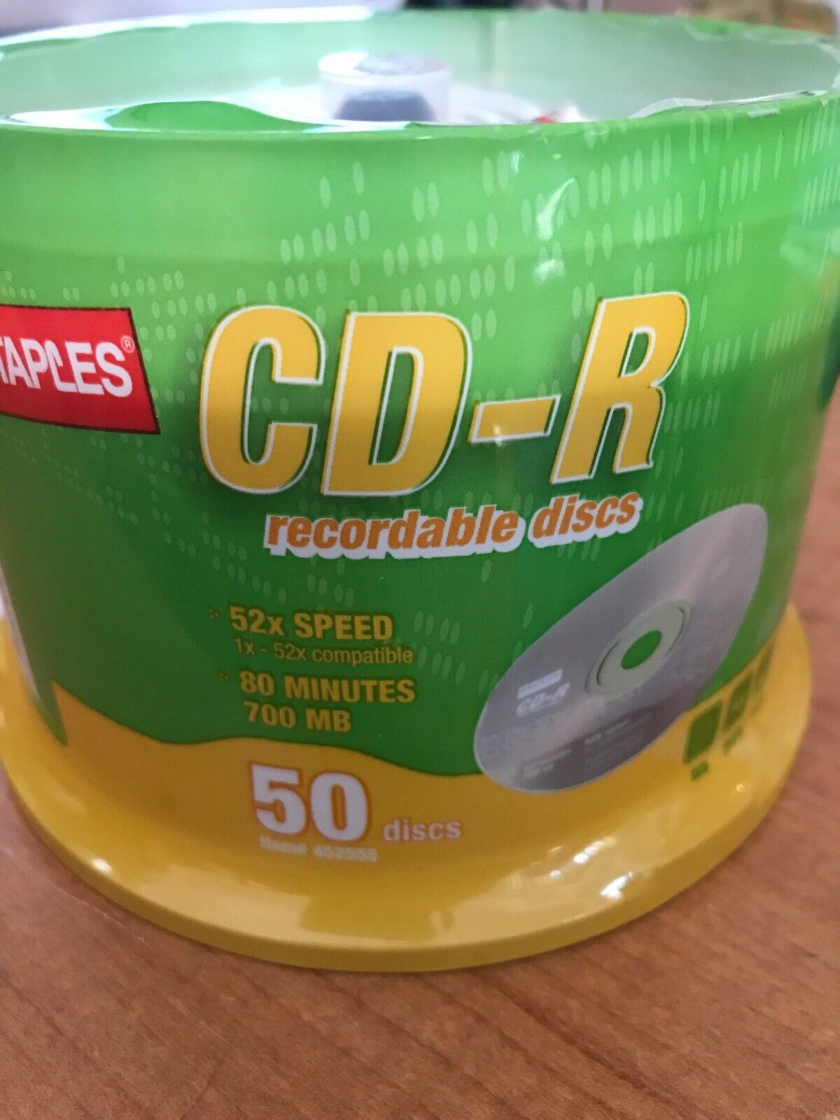 Staples Printable CD-R Recordable 50 Discs 80 Minutes 700MB New In Package