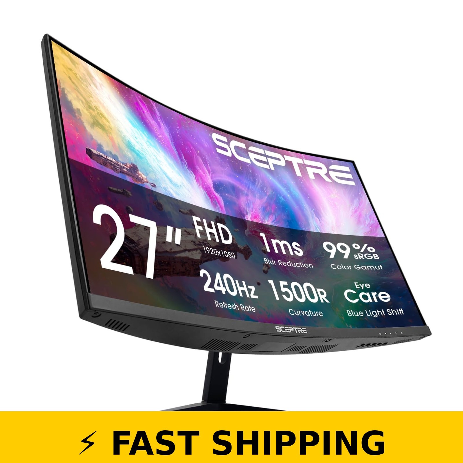 Sceptre 27-Inch Curved Gaming Monitor, FHD 1080p, 240Hz, Black