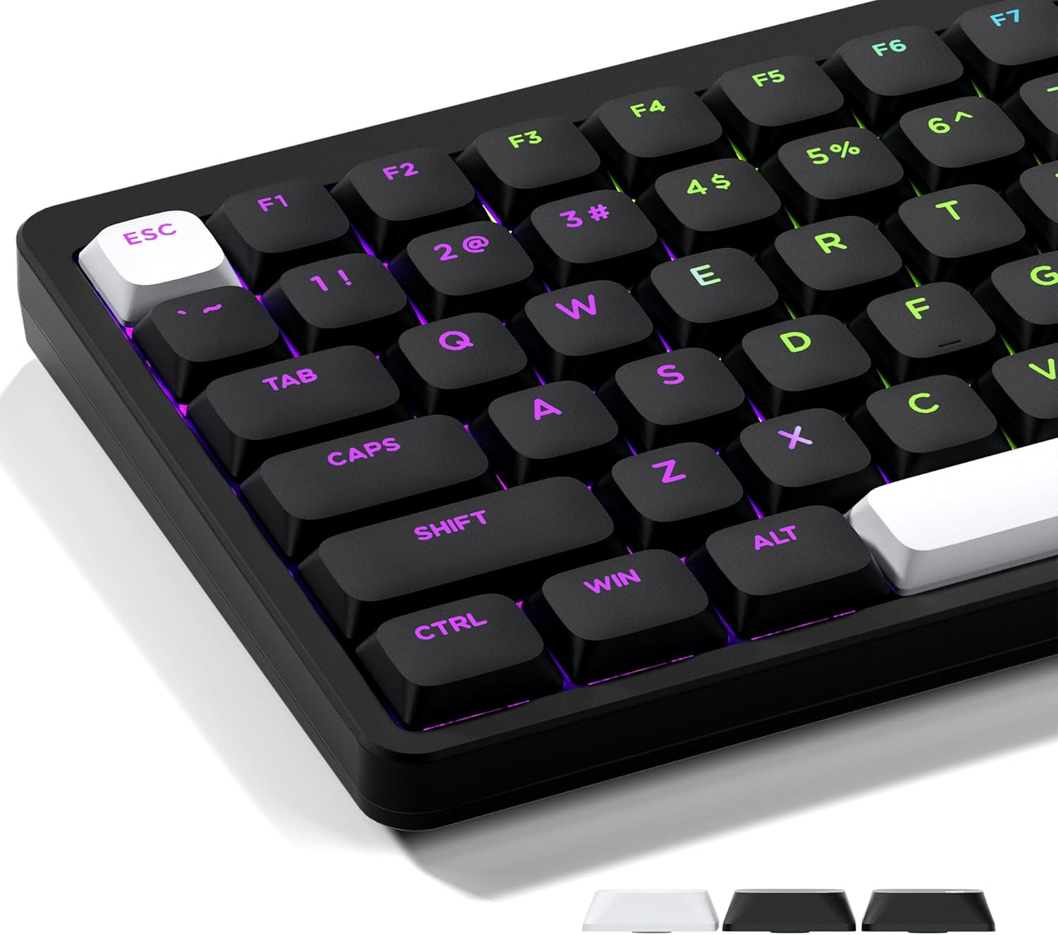XVX Low Profile Black Keycaps, Shine Through Keycap Sets, Double Shot PBT Keyboa