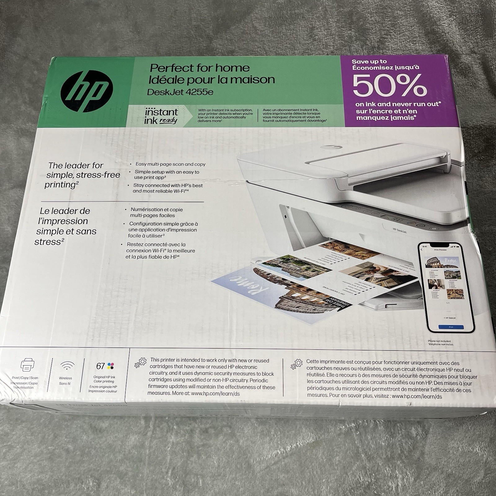 NEW HP DeskJet 4255e Wireless All-in-One Color Inkjet Printer Print Scan Copy