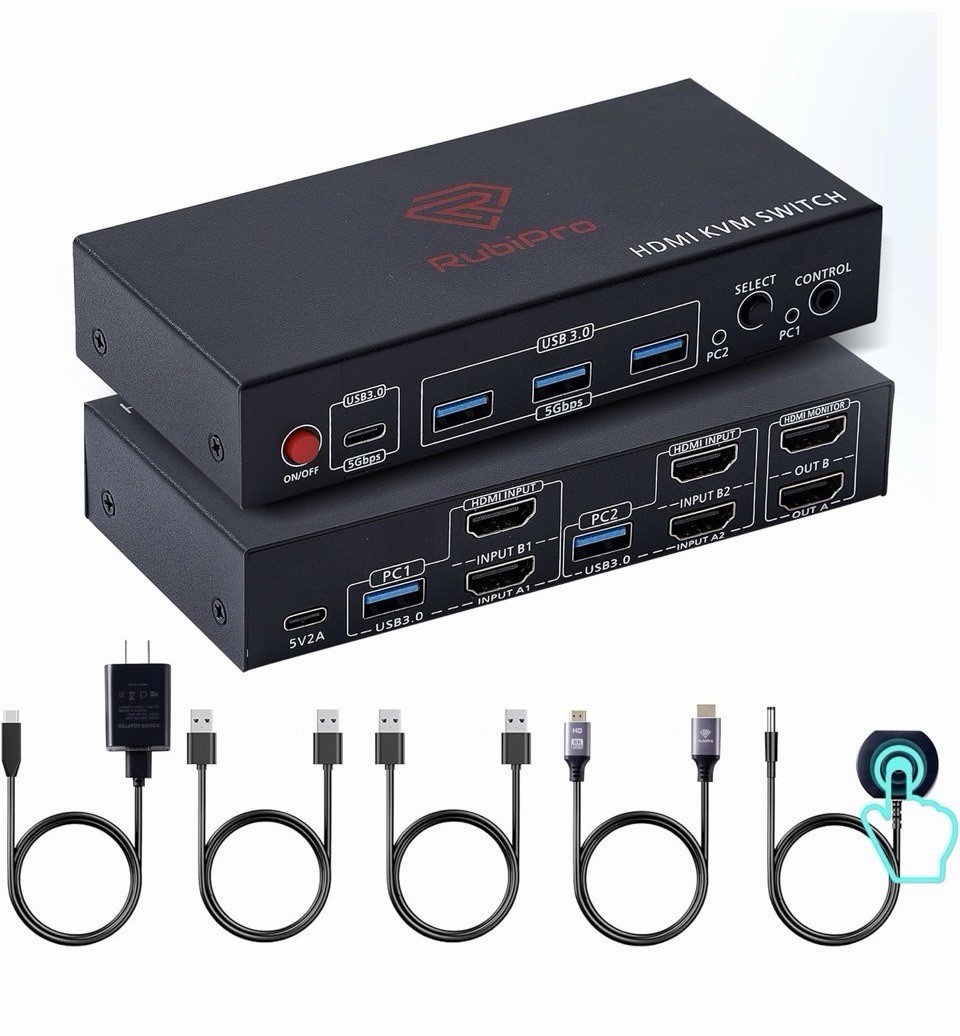 HDMI KVM Switch 2 Monitors 2 Computers 8K 60Hz 4K 120Hz USB 3.0 Dual Monitor