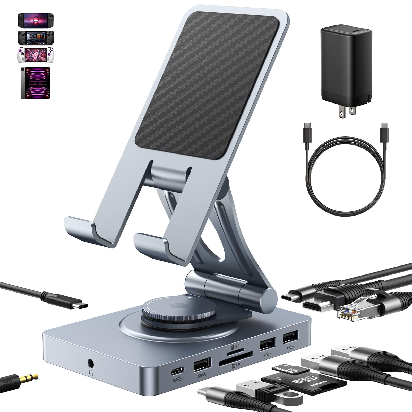 USB C Docking Station for iPad/Tablet/Steam Deck/ROG Ally/Legion Go 11-in-1 65W