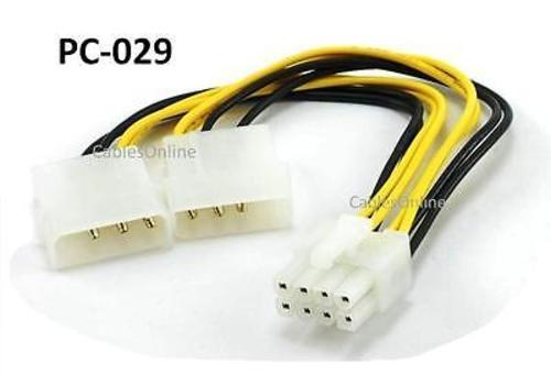 6 inch Dual 4-Pin Molex to 8-Pin EPS Power Adapter Cable - CablesOnline  PC-029