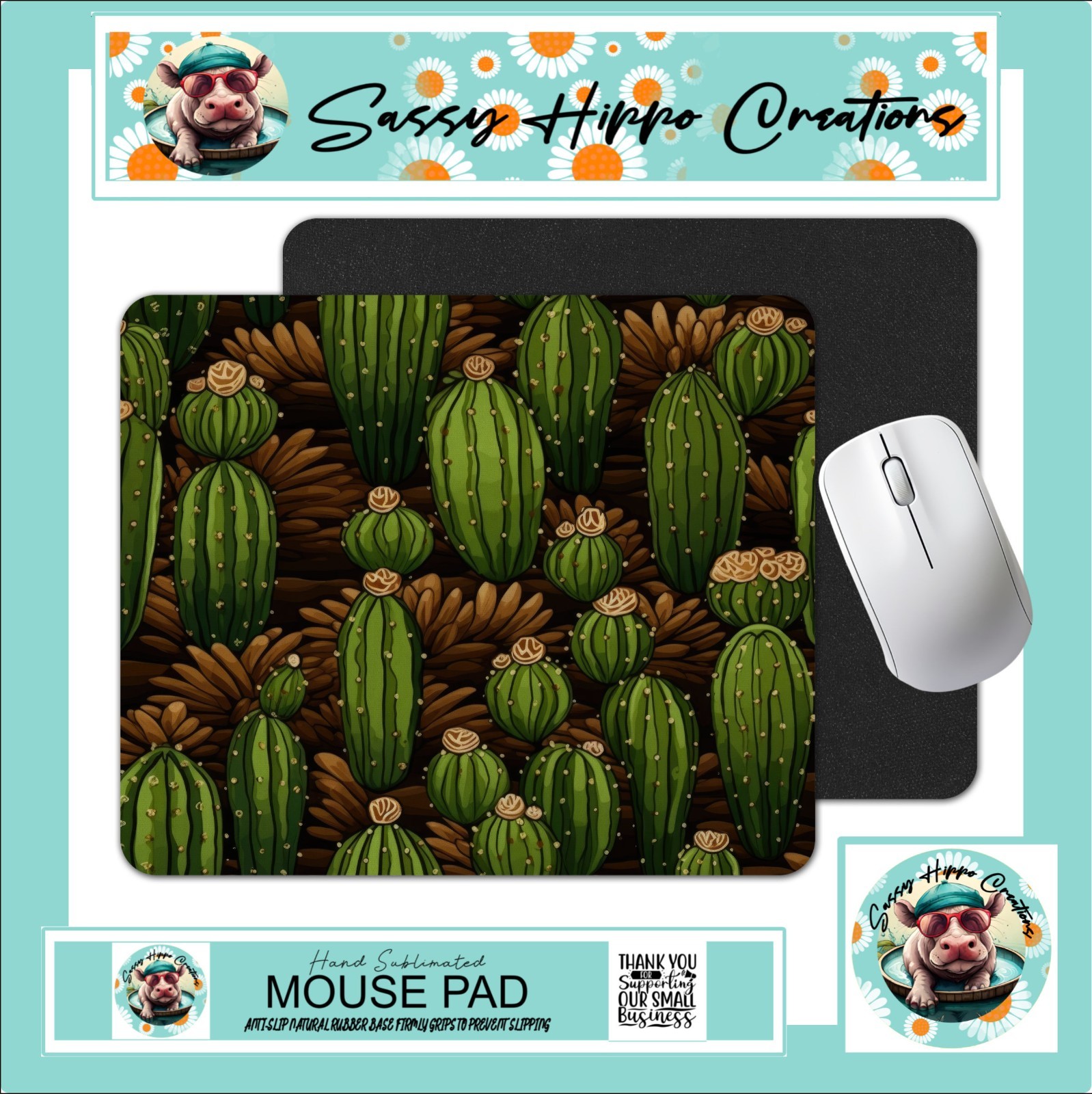Mouse Pad Flowering Cactus Desert Cacti Western Anti Slip Easy Clean