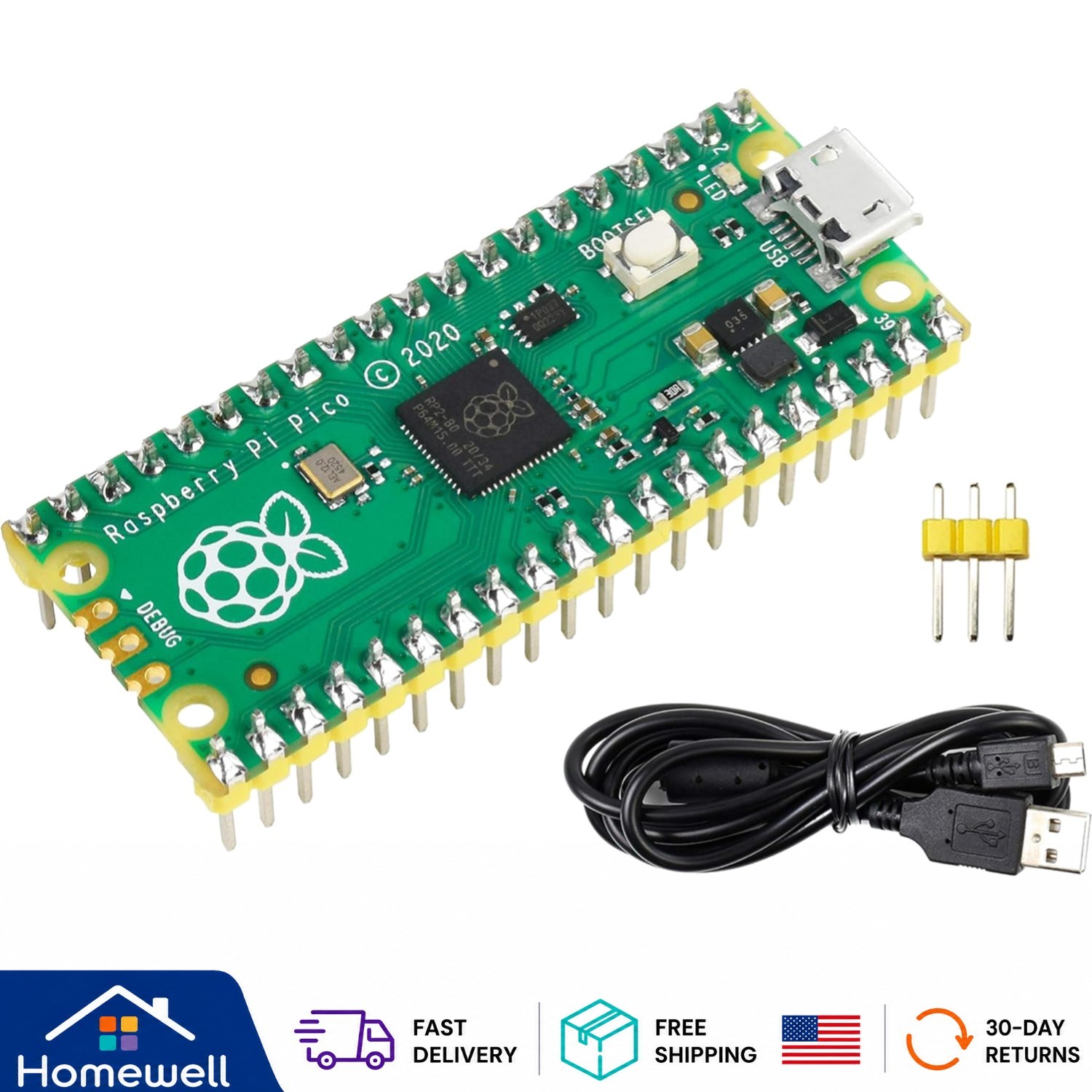 High-Performance Raspberry Pi Pico with 264KB RAM, USB Support & GPIO Pins