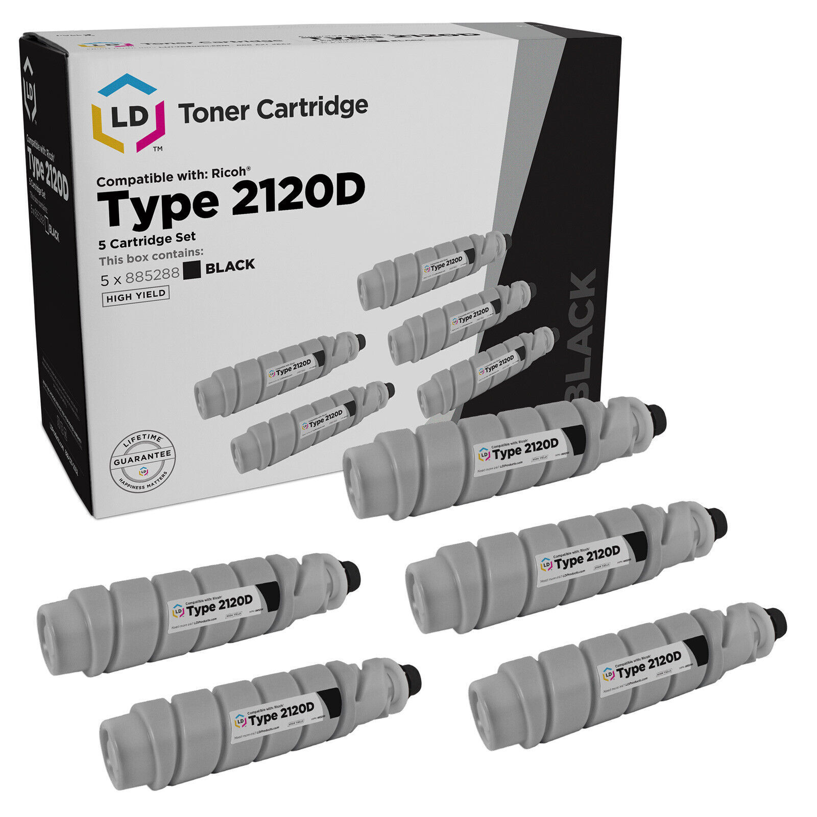 LD Compatible Ricoh 885288/Type 2120D 5PK High Yield Black Toner Cartridges