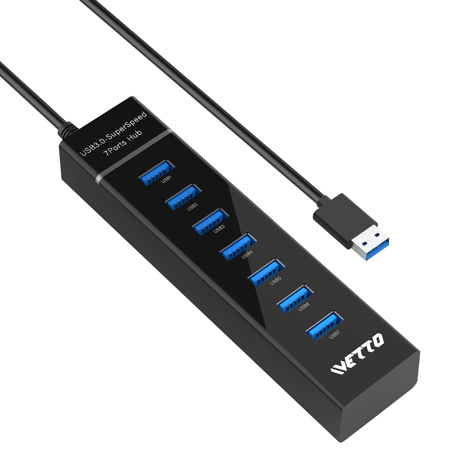 7-Port USB 3.0 Hub, IVETTO Data USB Hub Splitter with 3.3ft Long Cable