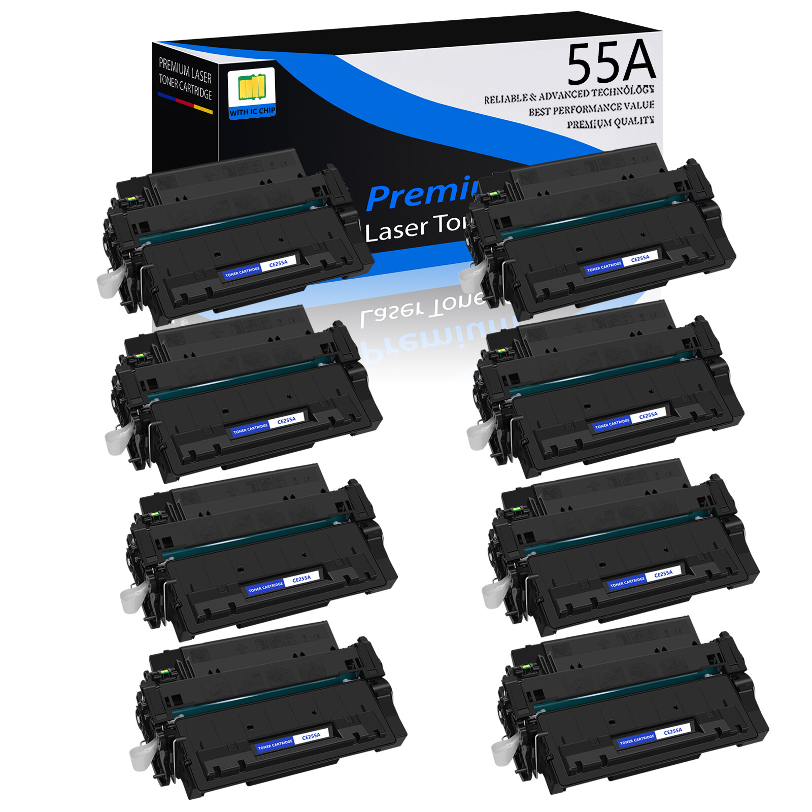 8PK Black CE255A 55A Toner for HP LaserJet Enterprise 500 MFP M525c P3015 P3010